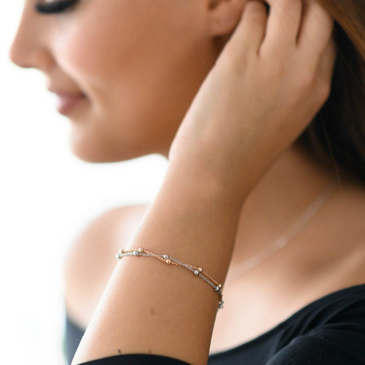 Materia Armkette Damen Kugeln Bicolor Rosegold SA-109, 925 Sterling Silber, rhodiniert, rosevergoldet
