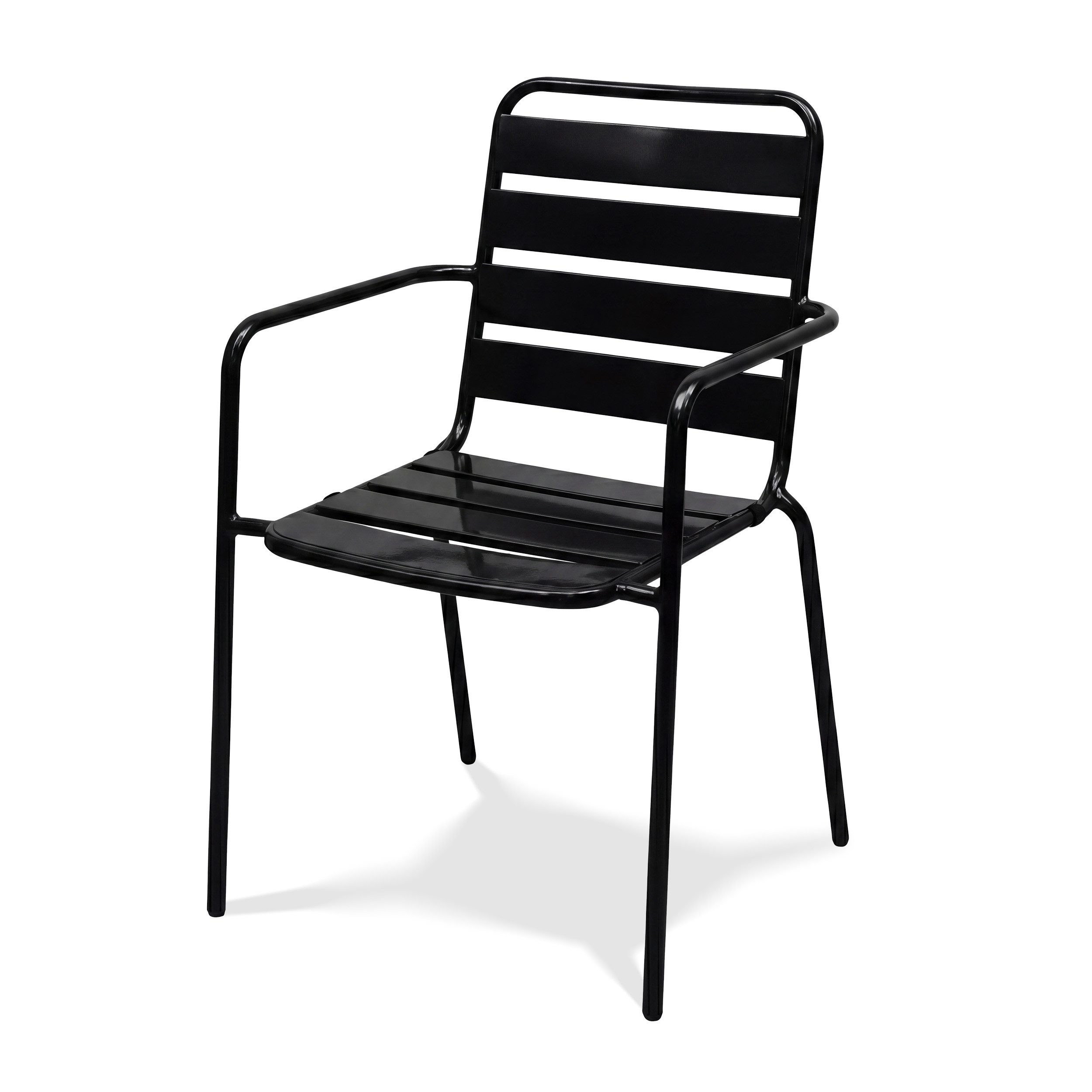 KHG Gartenstuhl mit Armlehnen Anthrazit stapelbar, bis 150 kg belastbar (Outdoor Stapelstuhl), aus Stahl mit wetterfester E-Coating-Beschichtung