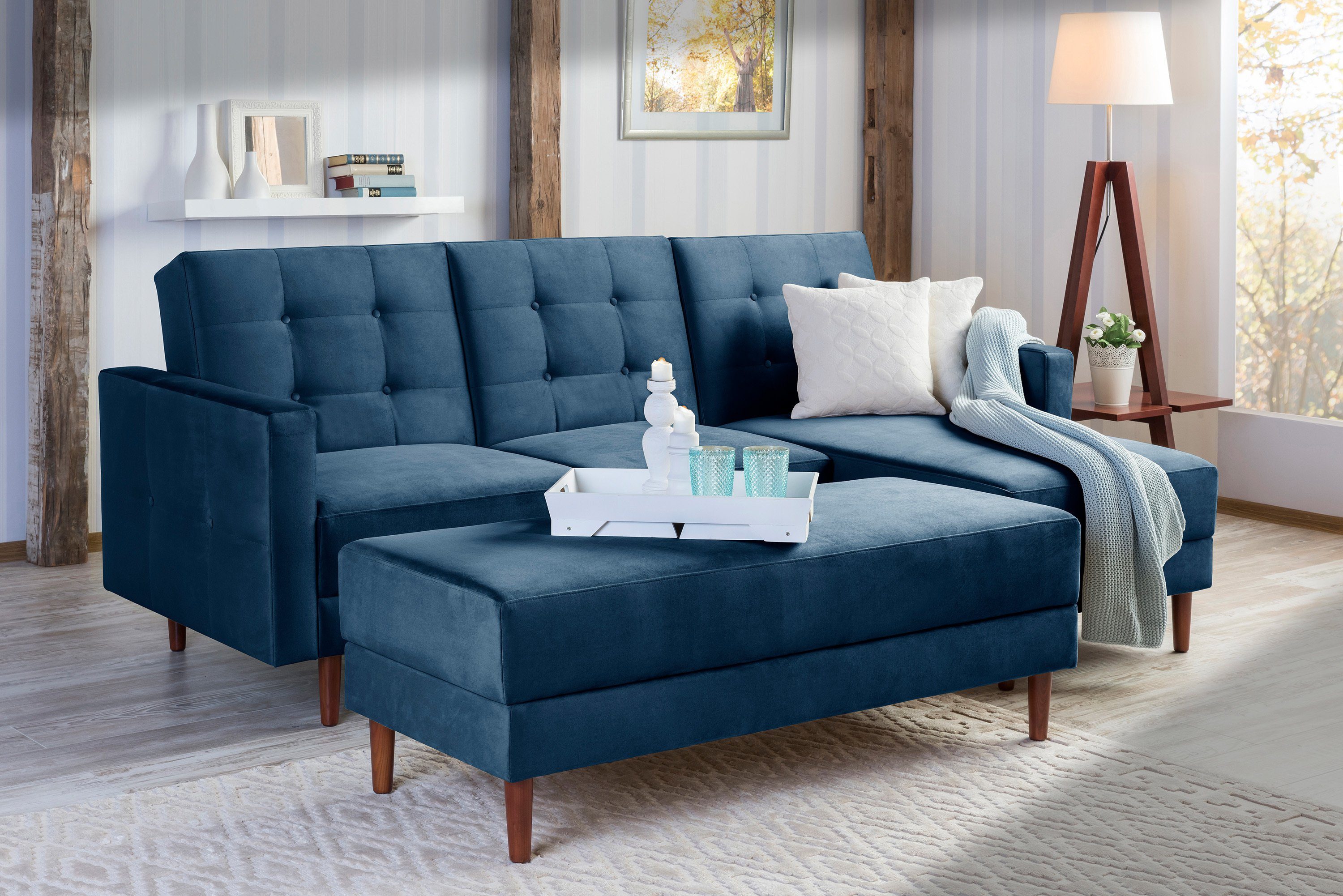 Max Winzer® Sofa Easy Relax, Funktionssofa mit Hocker Samt dunkelblau