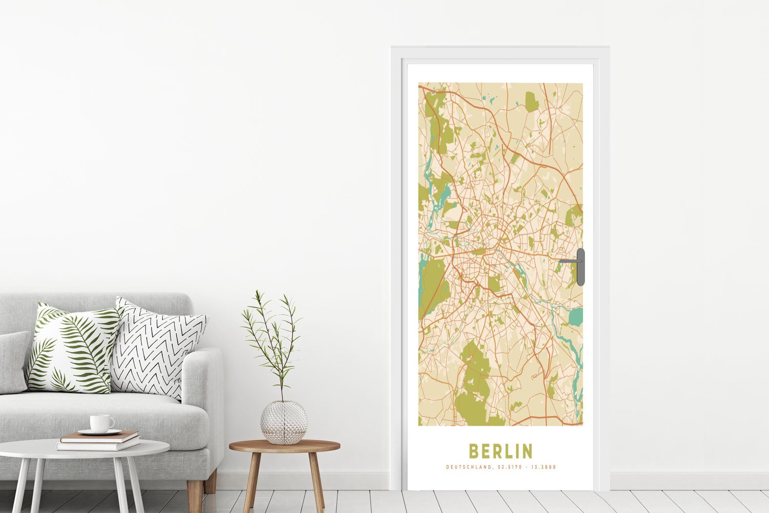 - Stadtplan - cm MuchoWow Berlin - (1 bedruckt, St), Vintage Matt, Tür, Karte, 75x205 für Türtapete Türaufkleber, Fototapete