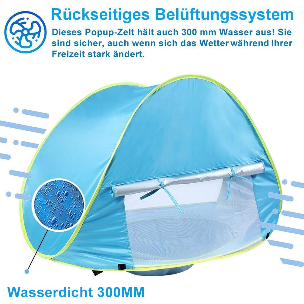 Qelus Strandmuschel Baby Strandmuschel Pop up Wasserdicht Strandzelt Kinder Sonnenschutz, Windschutz Schwimmbad 120x80x70cm