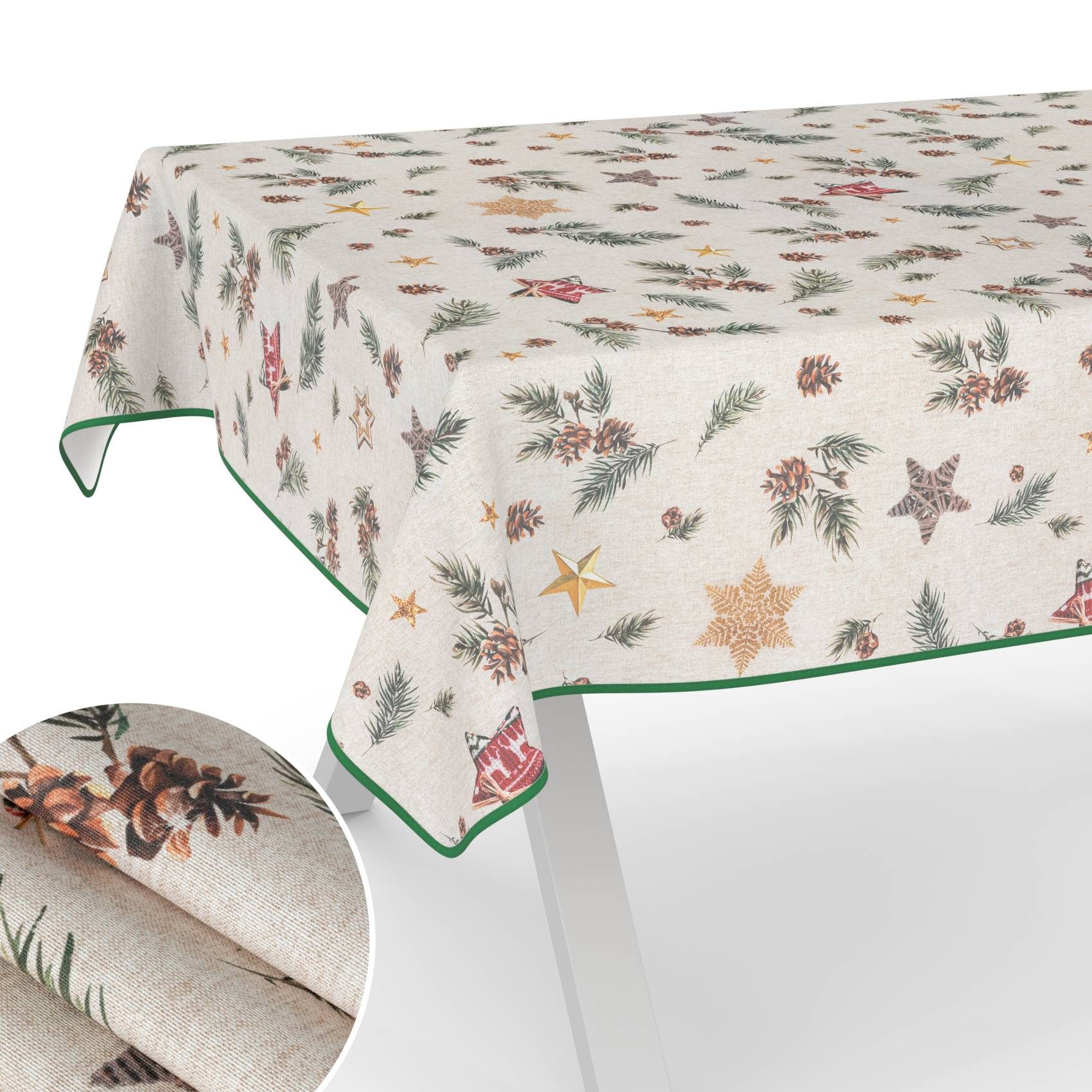 ANRO Tischdecke pflegeleicht Weihnachten Tischtuch Christmas Tannenzapfen T günstig online kaufen