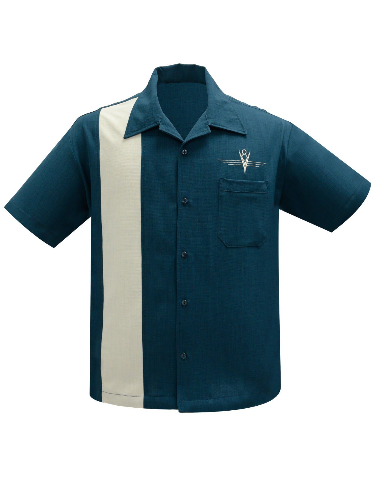 Steady Clothing Kurzarmhemd V8 Classic Teal Retro Vintage Bowling Shirt Rockabilly
