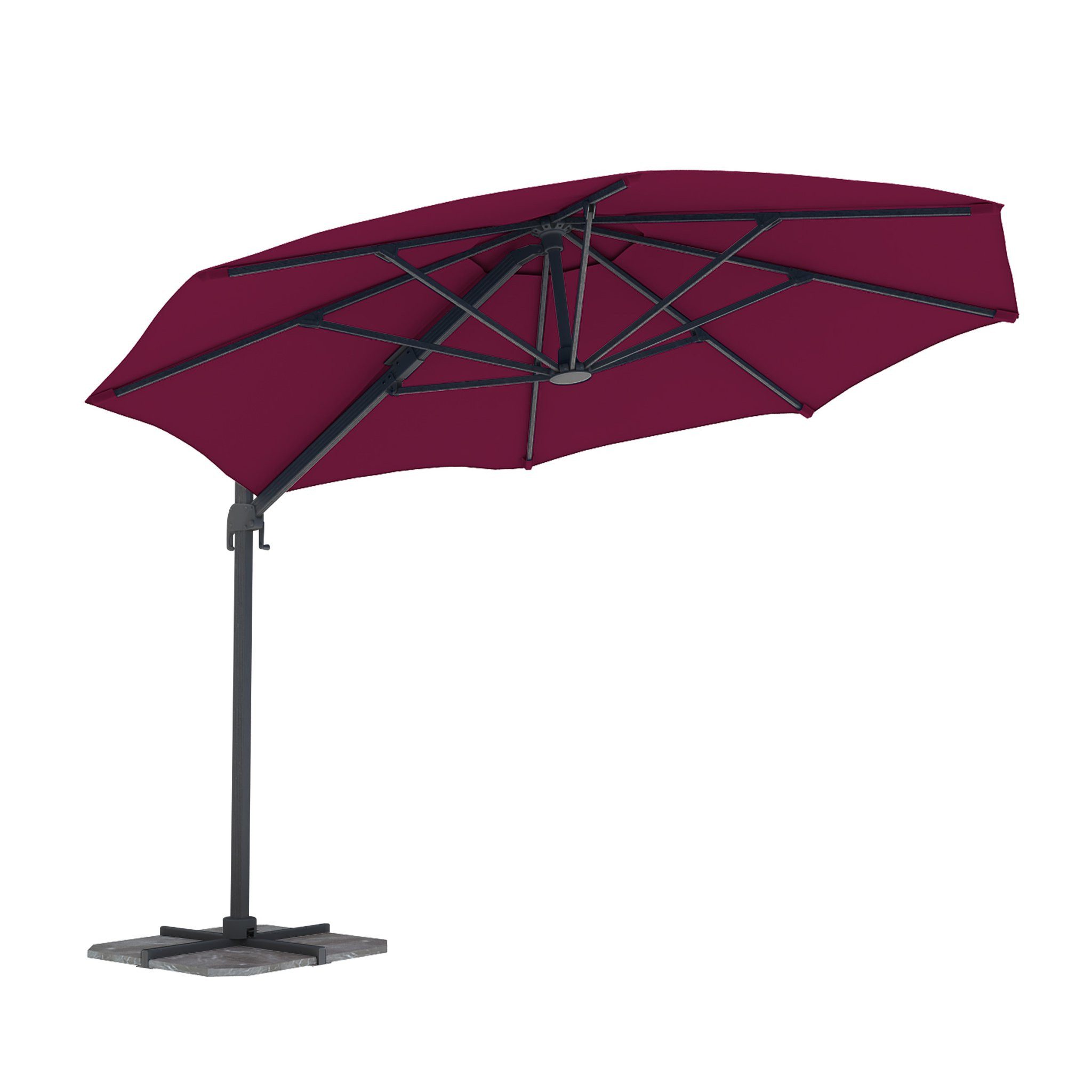 paramondo Ampelschirm parapenda Ampelschirm, 3,5 m, rund, bordeaux, Gestell: anthrazit, LxB: 350x350 cm, 360° Schwenkbar, Kurbelbedienung, Gestell inkl. Standkreuz