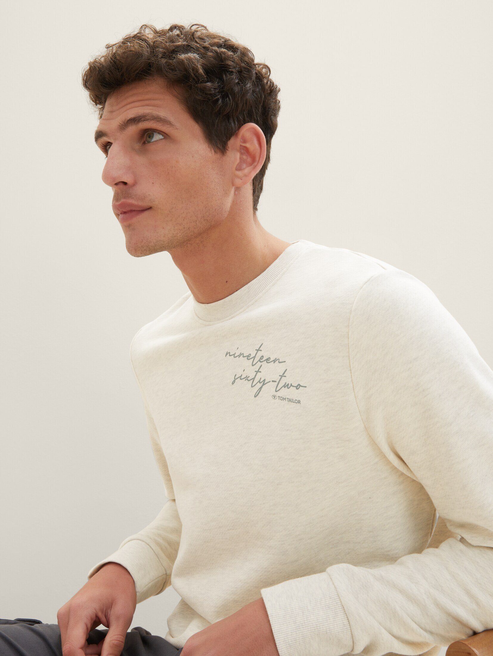 TAILOR Print mit vintage TOM beige Hoodie melange Sweatshirt