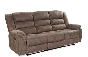 luma-home 3-Sitzer 15134, Sofa mit halbautomatischer Relaxfunktion 212 cm breit, Federkern, Wellenunterfederung, Bezug Mikrofaser, Vintage Grau Braun