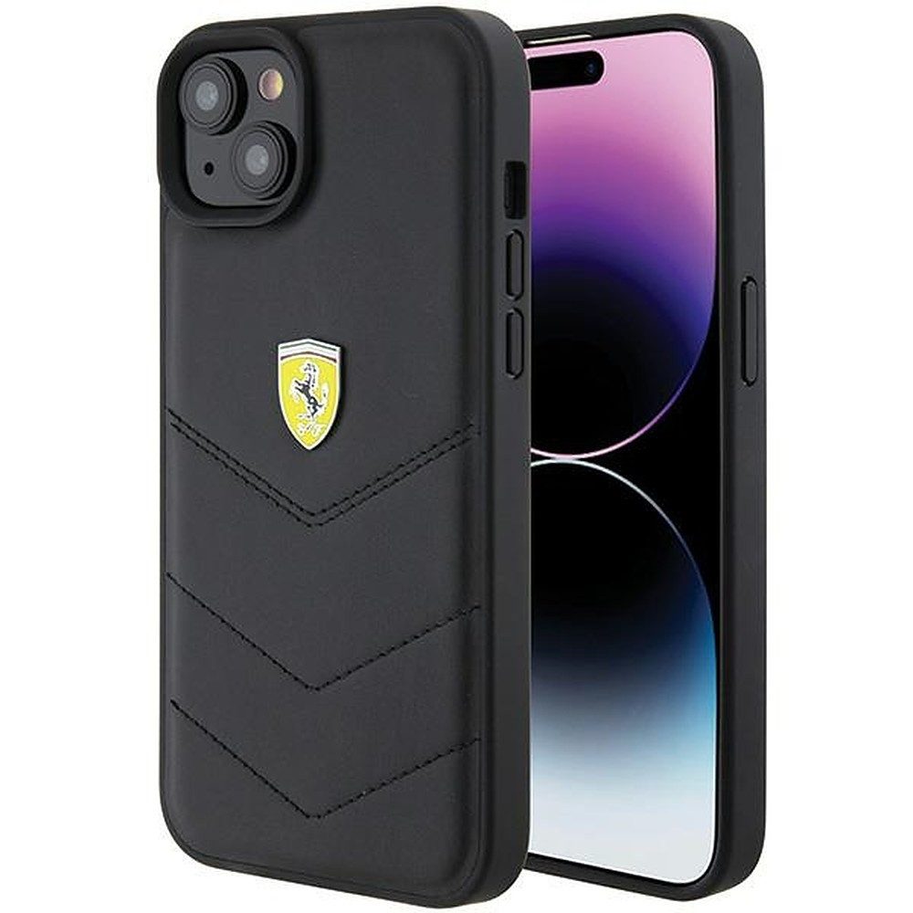 Ferrari Handyhülle Gesteppte Lederhülle 6,7, Rindsleder, Steppnaht, Ferrari-Metalllogo, Kantenschutz