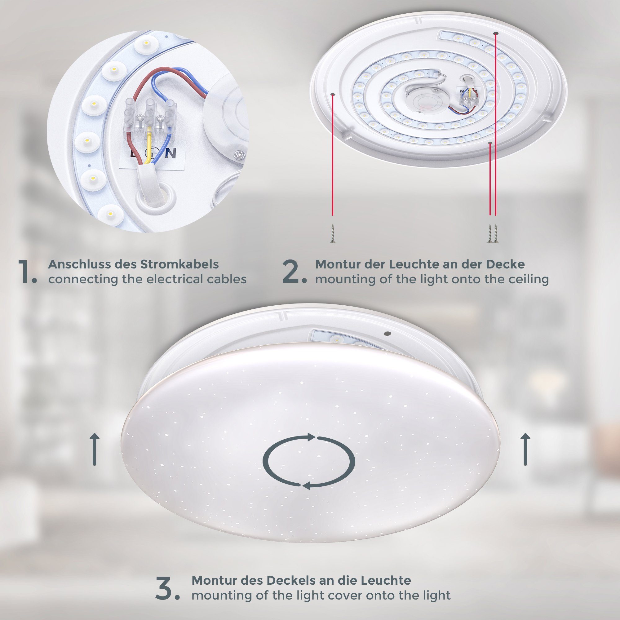 fest LED, Farbtemperatursteuerung dimmbar, Deckenleuchte, Sternenhimmel, LED integriert, B.K.Licht Deckenlampe, Neutralweiß, 17W