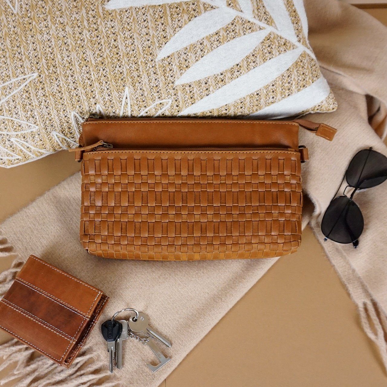 LECONI Umhängetasche kleine Schultertasche Abendtasche Damentasche Clutch echt Leder LE3081, geflochtenes Leder - Clutch & Crossbody tragbar - 27×17×4 cm