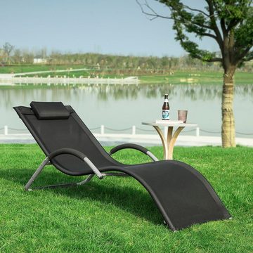 SoBuy Gartenliege OGS38, Sonnenliege Relaxstuhl Liegestuhl mit Kopfkissen Strandliege