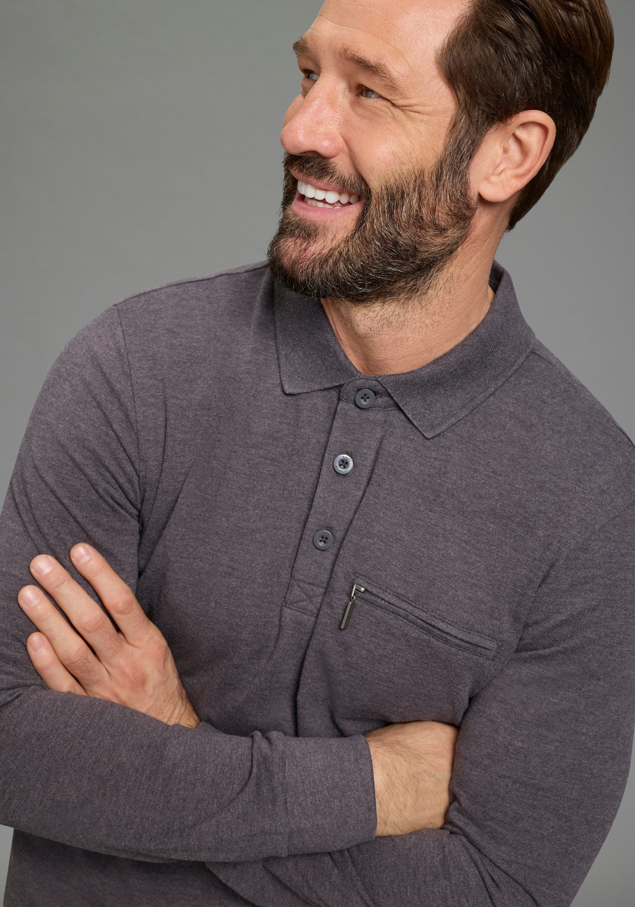 Man's World Langarm-Poloshirt Neue Kollektion! schmale Passform, Langarm, mit Reißverschlusstasche