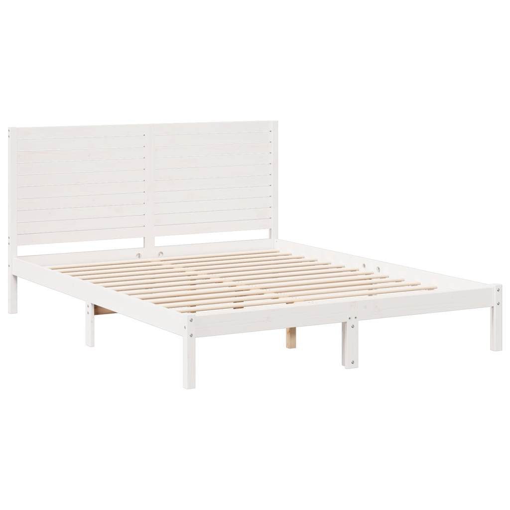 vidaXL Bett Massivholzbett Extra Lang ohne Matratze Weiß 140x220 cm