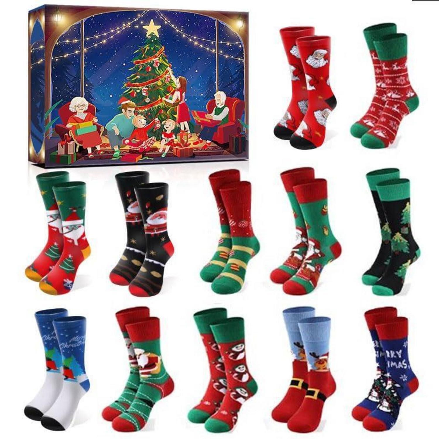 LuxusKollektion Socken Weihnachtssocken Adventskalender 12 Paar Frauen Dunkelblau