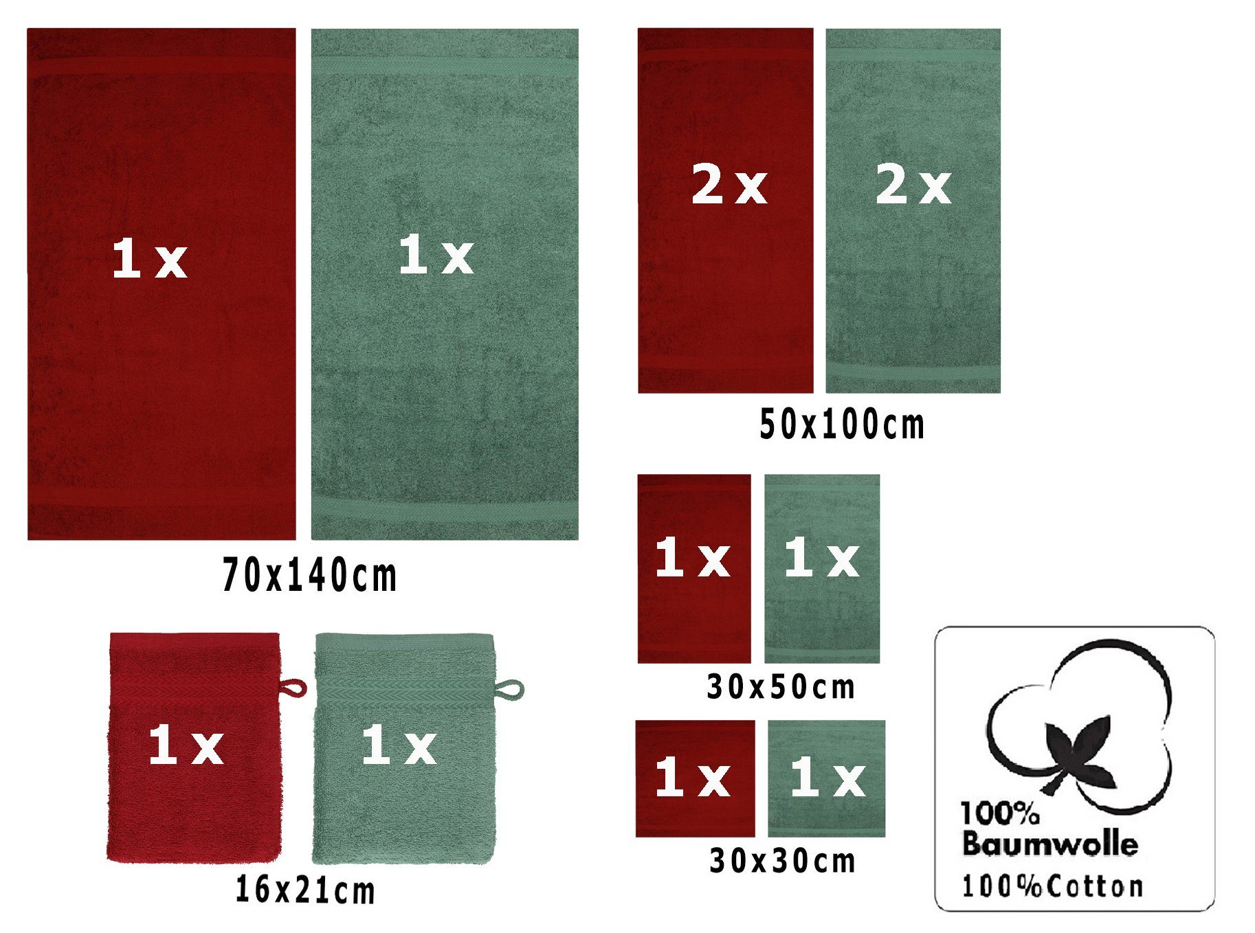 Handtuch Handtuch PREMIUM Betz 12-tlg. rubinrot/tannengrün, (12-tlg) Farbe Baumwolle, 100% Set Set