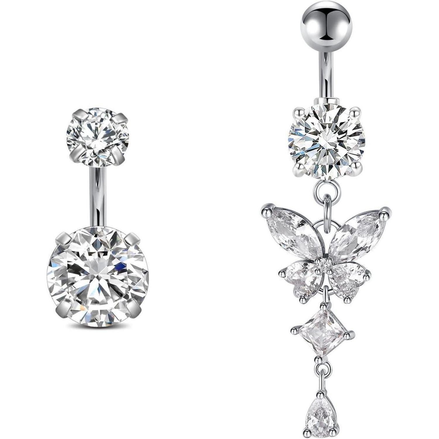 LuxusKollektion Bauchnabelpiercing Bauchnabelpiercing Chirurgenstahl Gold Schmetterling 6mm Silber-6mm