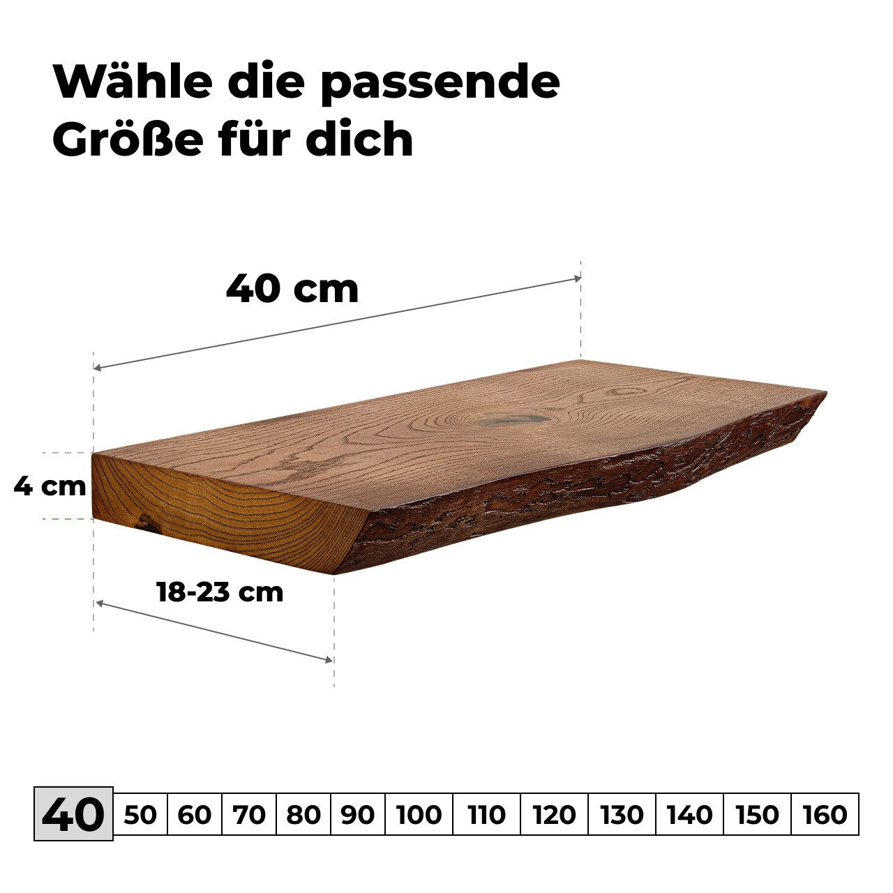tømmermann Wandregal Schweberegal Holzregal mit Baumkante - Hängeregal aus Massivholz, Komplett-Set