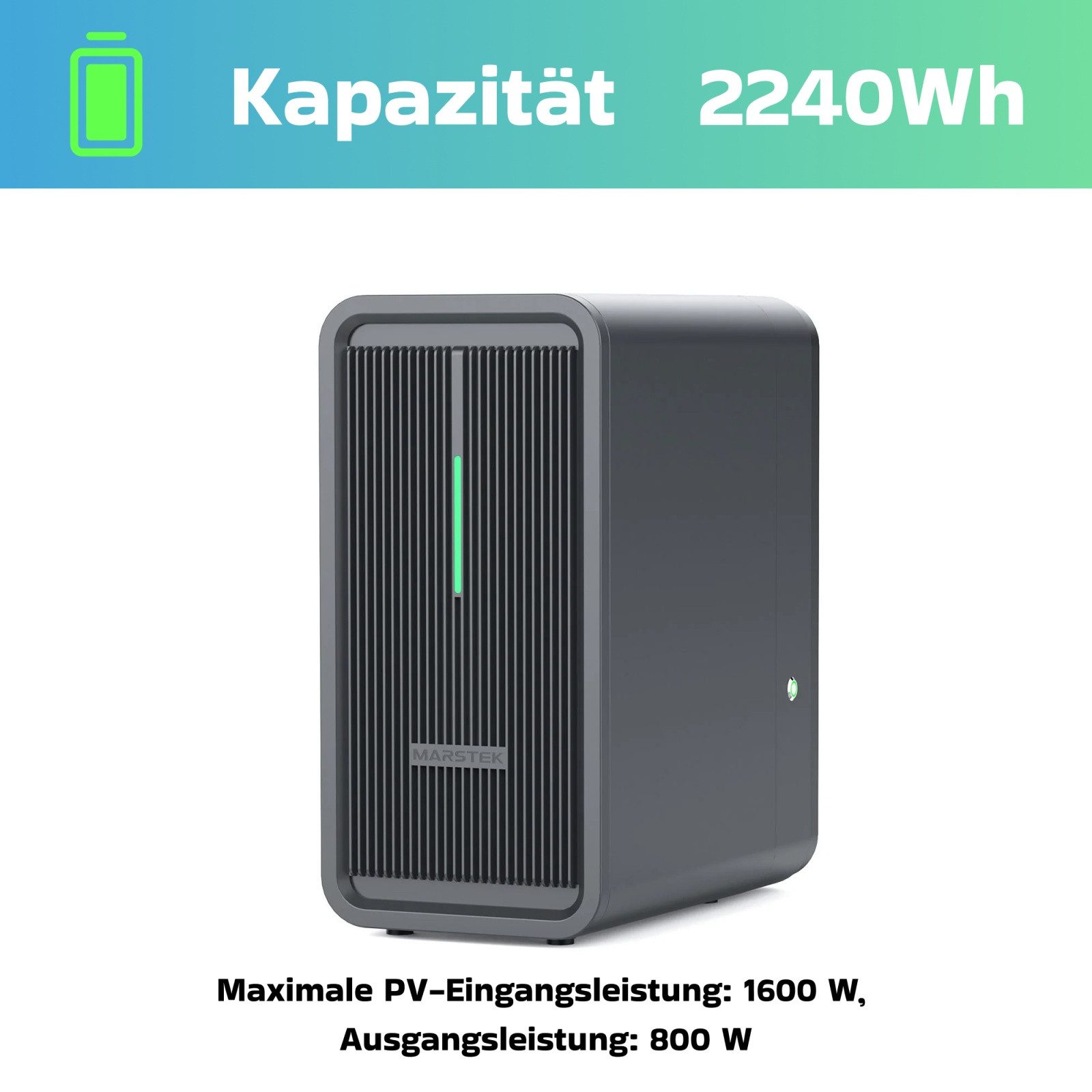 SUNNIVA Balcony Power Plant 1000W with 2.24 kWh Storage MARSTEK B2500-D, (BIFAZIAL FULLBLACK complete socket, PV solar system complete set with solar storage, 2x 500W N-Type glass-glass bifacial modules)