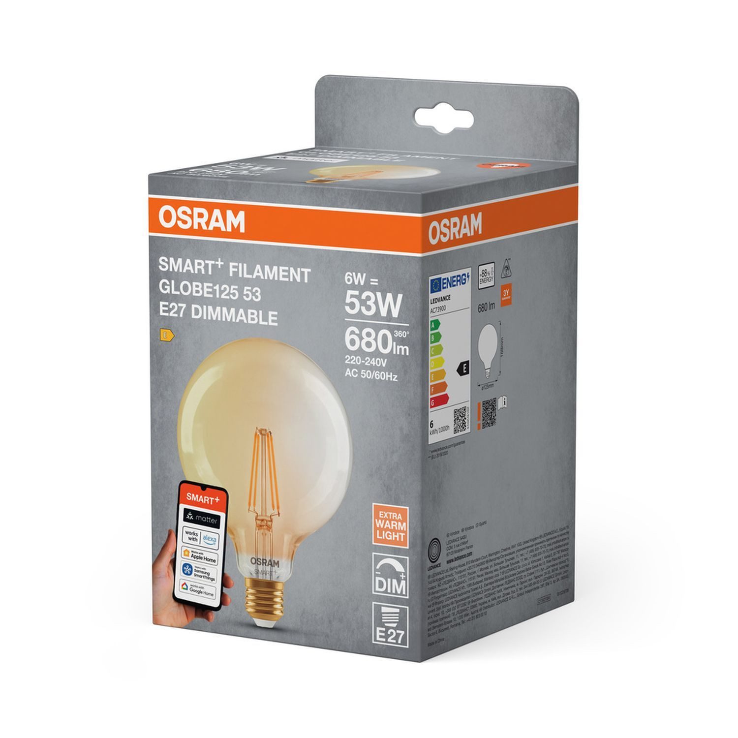 Licht-Erlebnisse LED-Leuchtmittel LAMP, E27, Warmweiß, warmweiß E27 Globe Ø 12.5 cm 2400 K 680 lm Smart dimmbar Birne Lampe