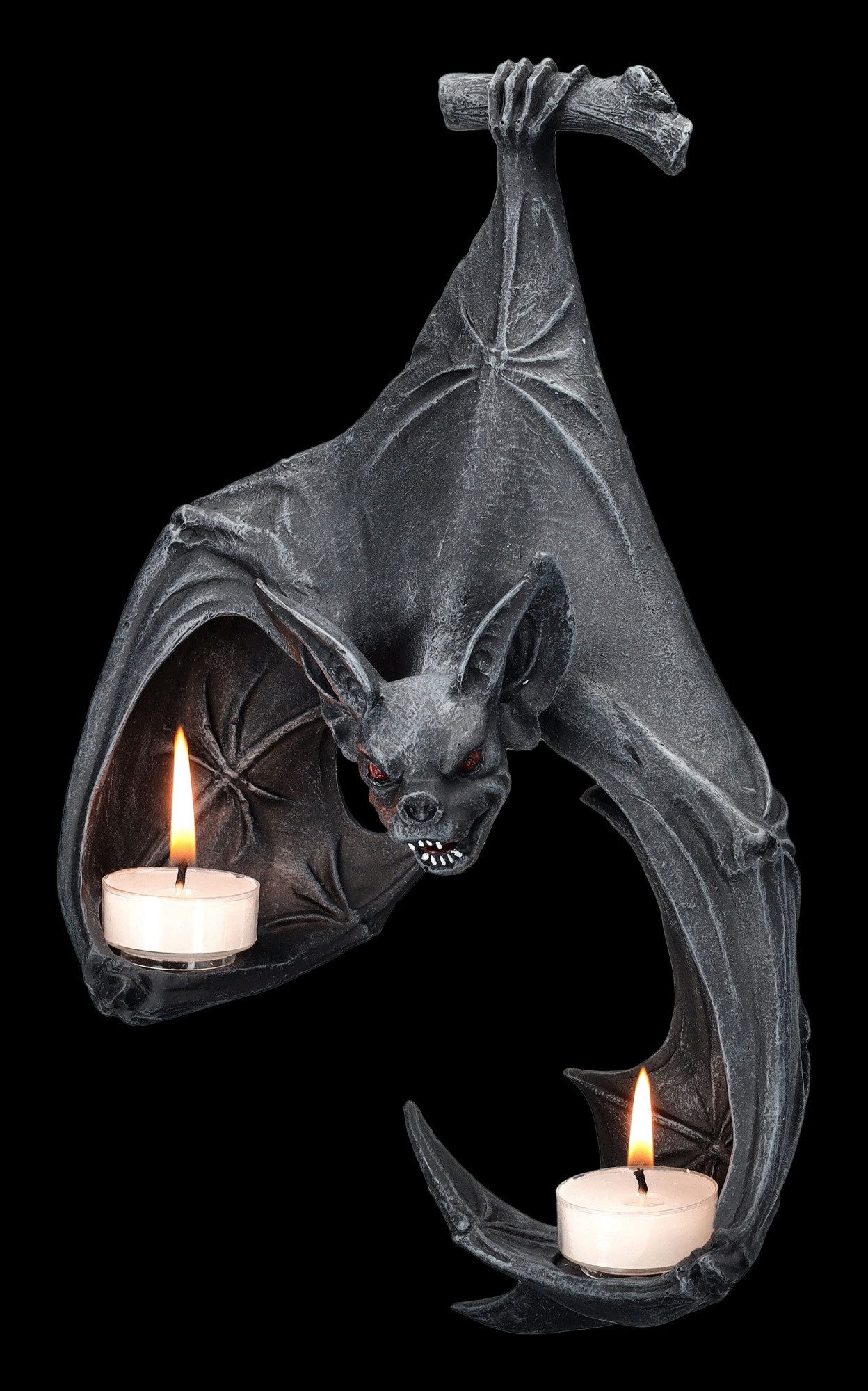 Figuren Shop GmbH Wanddekoobjekt Fledermaus Statue – Gothic Fantasy Dekoration Figur mit Licht 31 cm