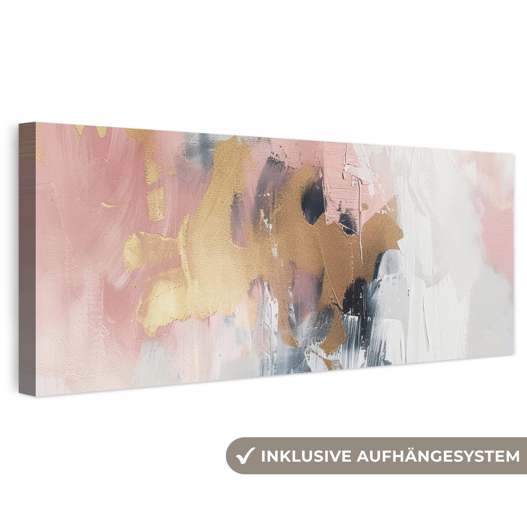 OneMillionCanvasses® Leinwandbild Panorama Abstrakt - Pastellfarben - Gold - Modern - Ästhetisch, Fotodruck (1 St), Wandbild, Deko Schlafzimmer Wohnzimmer Flur 60x20 cm