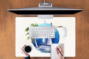 MuchoWow Gaming Mauspad Segelboot - Palme - Vogel - Meer (1-St), Büro für Tastatur und Maus, Mousepad Gaming, 90x60 cm, XXL, Großes