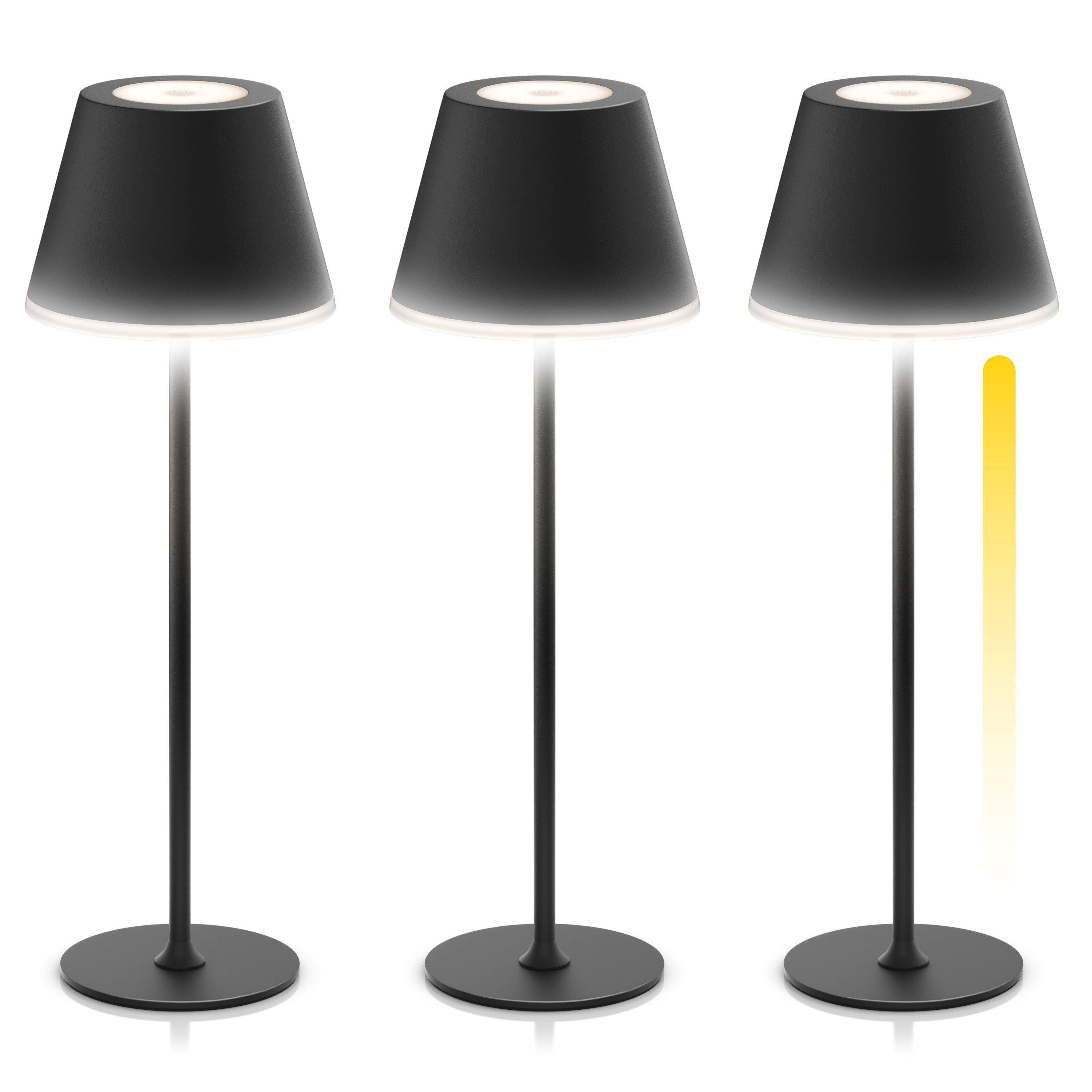 Brandson LED Tischleuchte 3er Set LED Tischlampe dimmbar mit Akku schwarz, Dimmfunktion; Ein-/Ausschalter; Farbwechsel; mehrere Helligkeitsstufen, LED fest integriert, Neutralweiß, Kaltweiß, Warmweiß, Tischlampe, Nachttischlampe, Leselampe, Schreibtischlampe, großer Akku