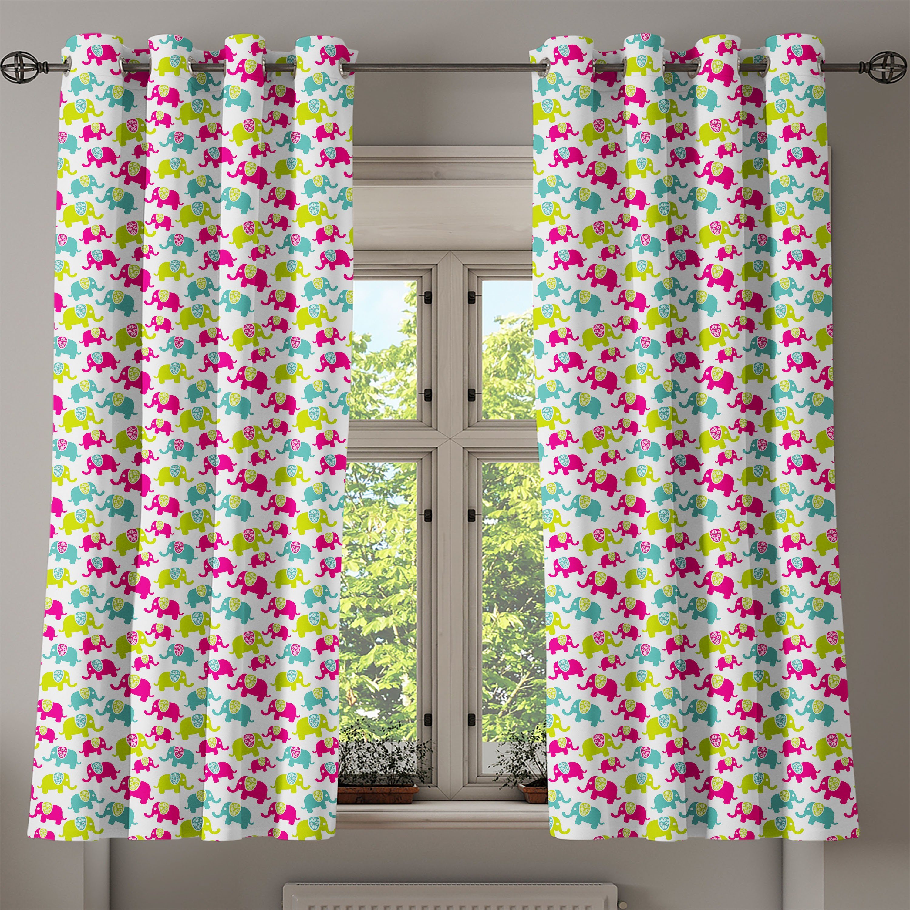 Dekorative für Joyous 2-Panel-Fenstervorhänge Gardine Wohnzimmer, Schlafzimmer Abakuhaus, Nursery Cartoon Elephant