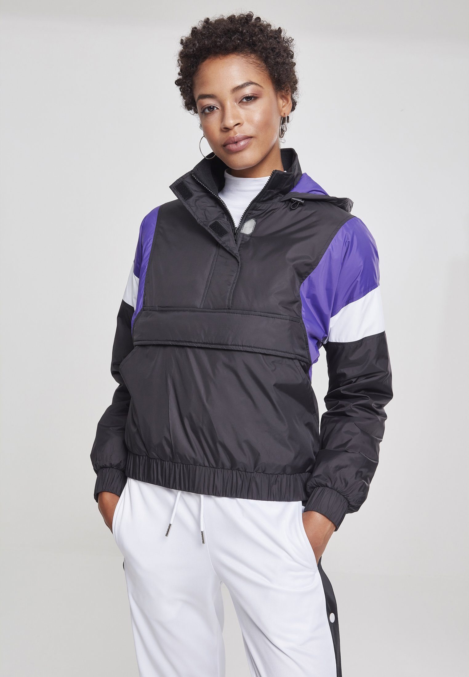 URBAN CLASSICS Outdoorjacke Damen Ladies Jacket Pull Padded Over 3-Tone black/ultraviolet/white (1-St)