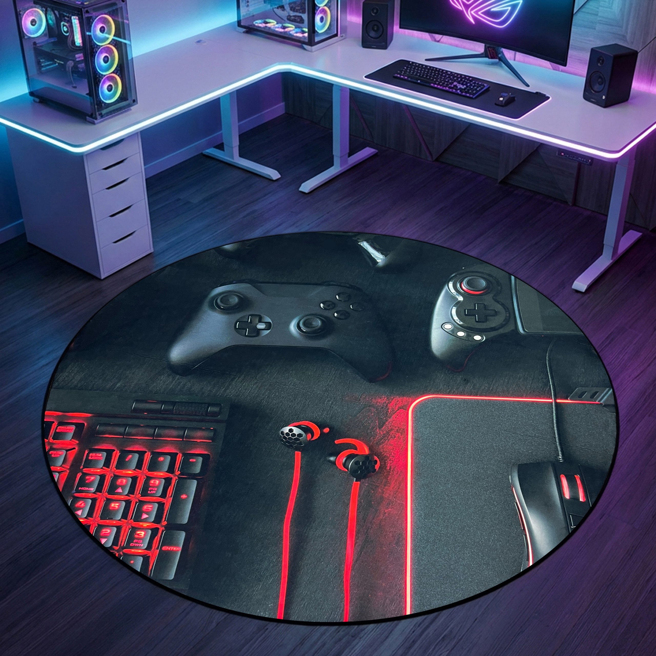 Carpetia Designteppich Gaming Style, rund, Höhe: 5 mm, mit grafischen Gaming-Motiven in Neon-Optik