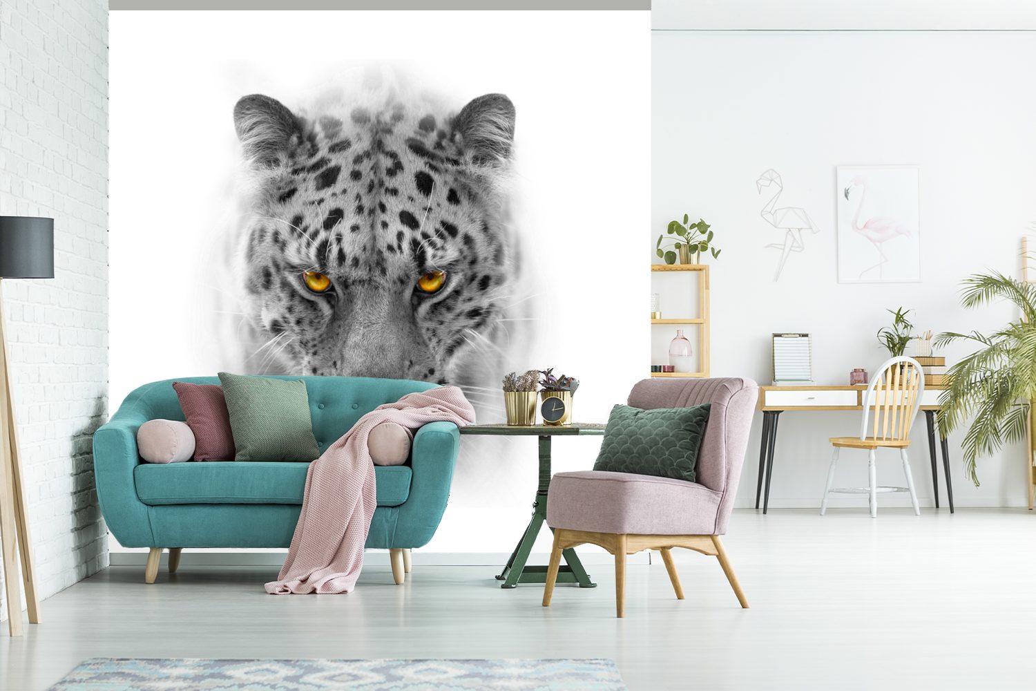 MuchoWow Fototapete Leopard - Schwarz Wandtapete bedruckt, (5 Matt, Wohnzimmer für Tiere, Vinyl - oder Tapete Weiß St), Schlafzimmer, 
