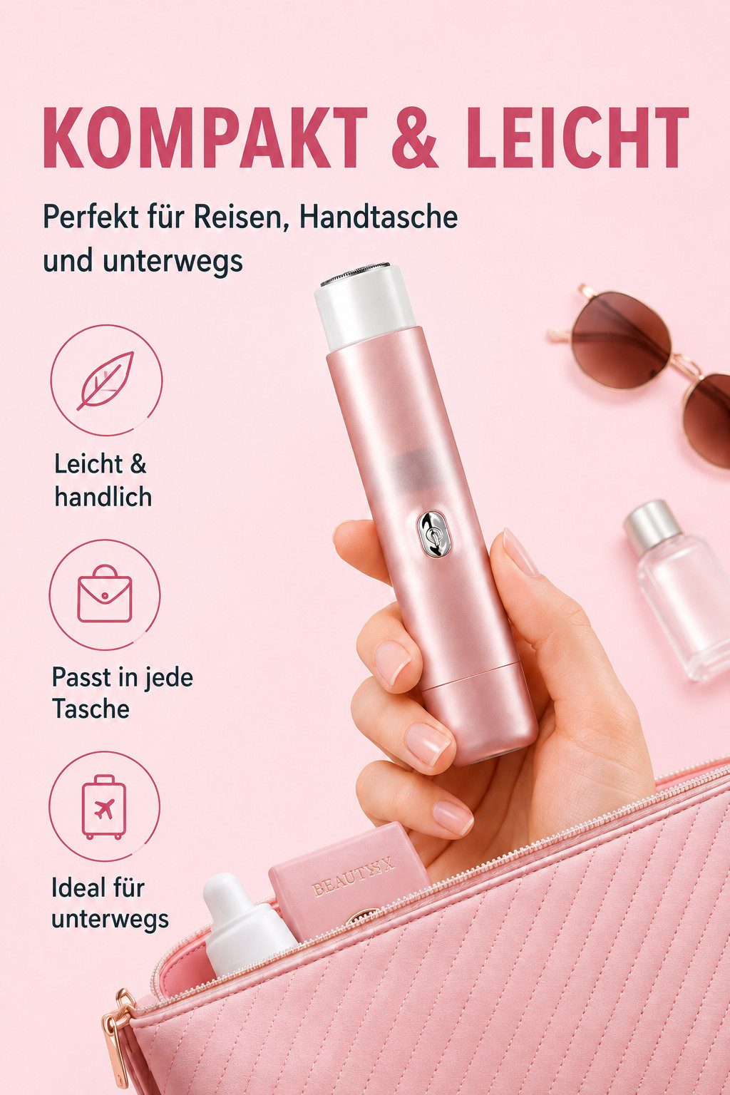 Luckice Elektrokörperrasierer Elektrischer Bikinitrimmer, 2-in-1 Damenrasierer mit 2 Scherköpfen, Aufsätze: 5, Trimmer + Folienrasierer, USB-C, LED-Akkuanzeige, Aufsteckkamm, für Bikinizone, hseln & Körper, Rosa, wiederaufladbar