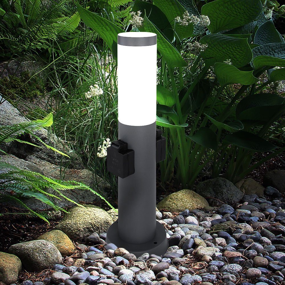 Globo Sockelleuchten, nicht Außen Stehlampe inklusive, Sockelleuchte Garten Leuchtmittel Beleuchtung Edelstahl Steckdosen