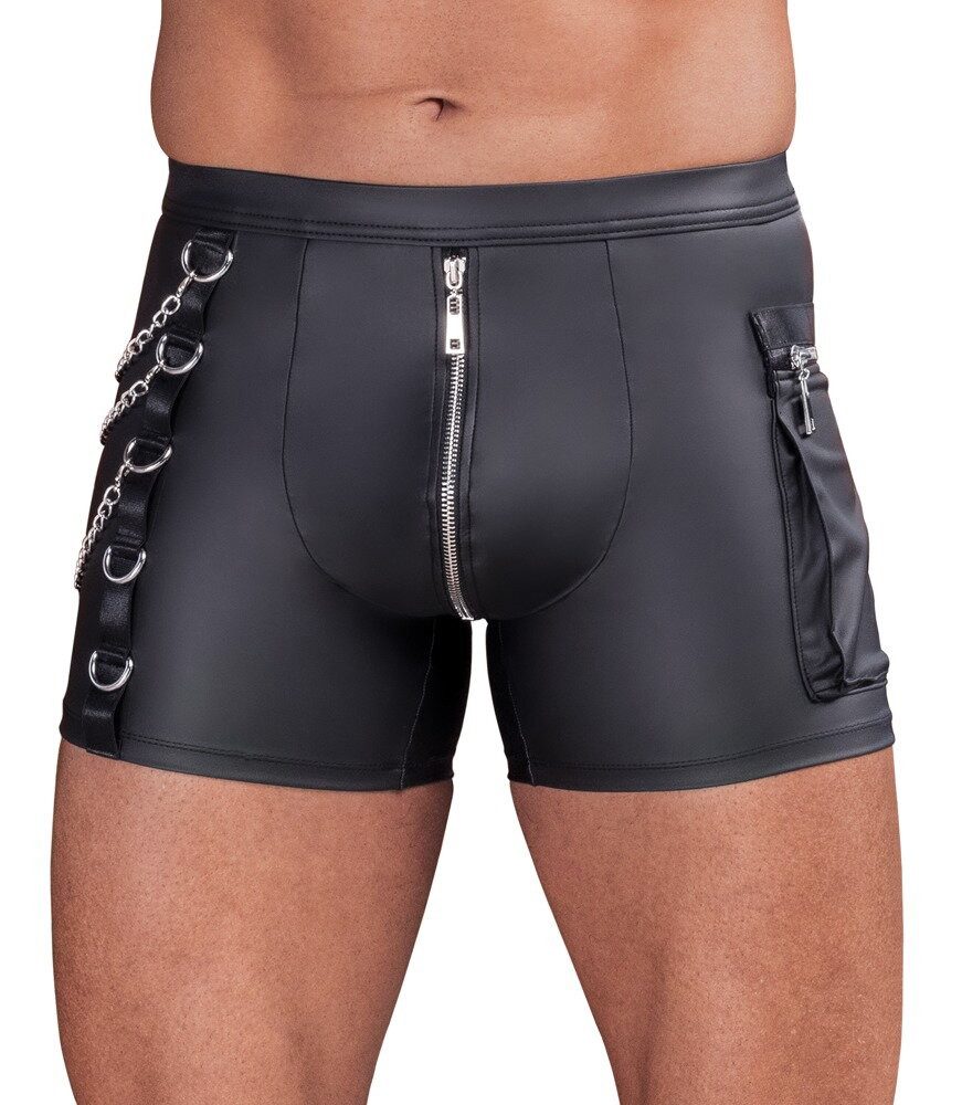 NEK Boxershorts Boxershorts im schwarzen Mattlook mit Ketten und Reißverschluss (1-St) Unterlegter Reißverschluss im Beutel