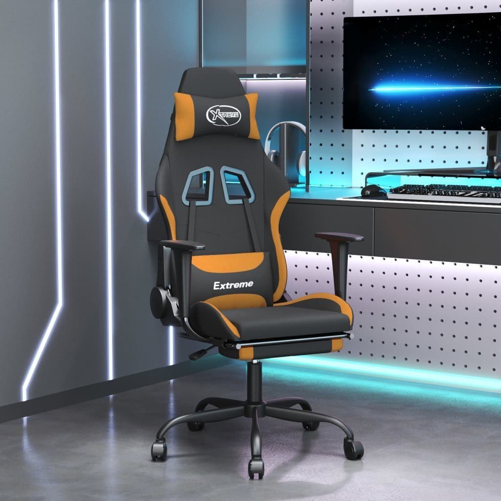 St) Orange & (1 mit furnicato Massage Gaming-Stuhl und Schwarz Fußstütze Stoff