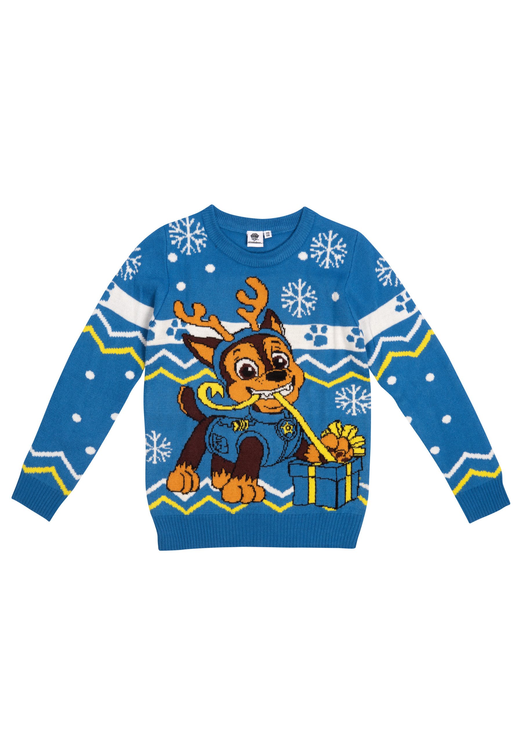 United Labels® Weihnachtspullover Paw Patrol Winterpullover für Jungen Chase Strick Pullover Ugly Blau