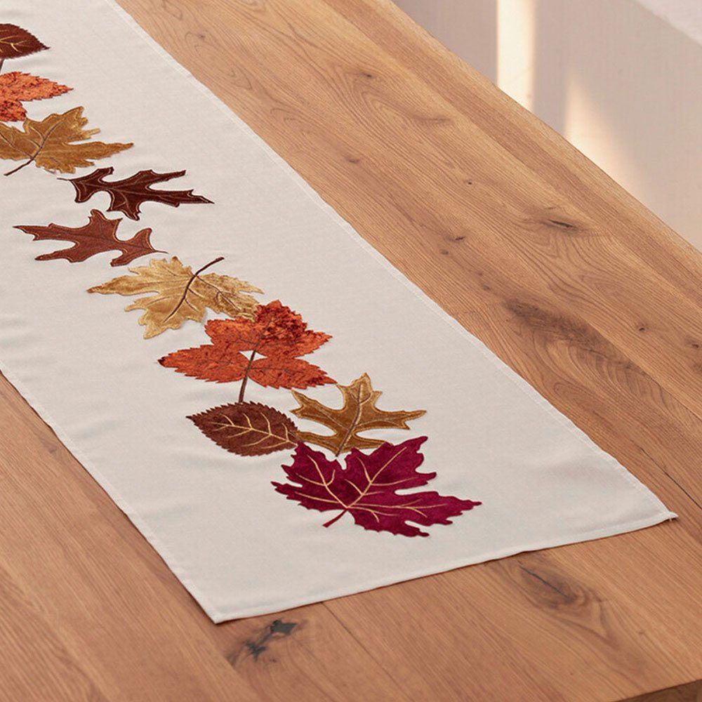 Hometrends24.de Tischläufer Tischläufer Herbst Blätter Beige Tischdeko