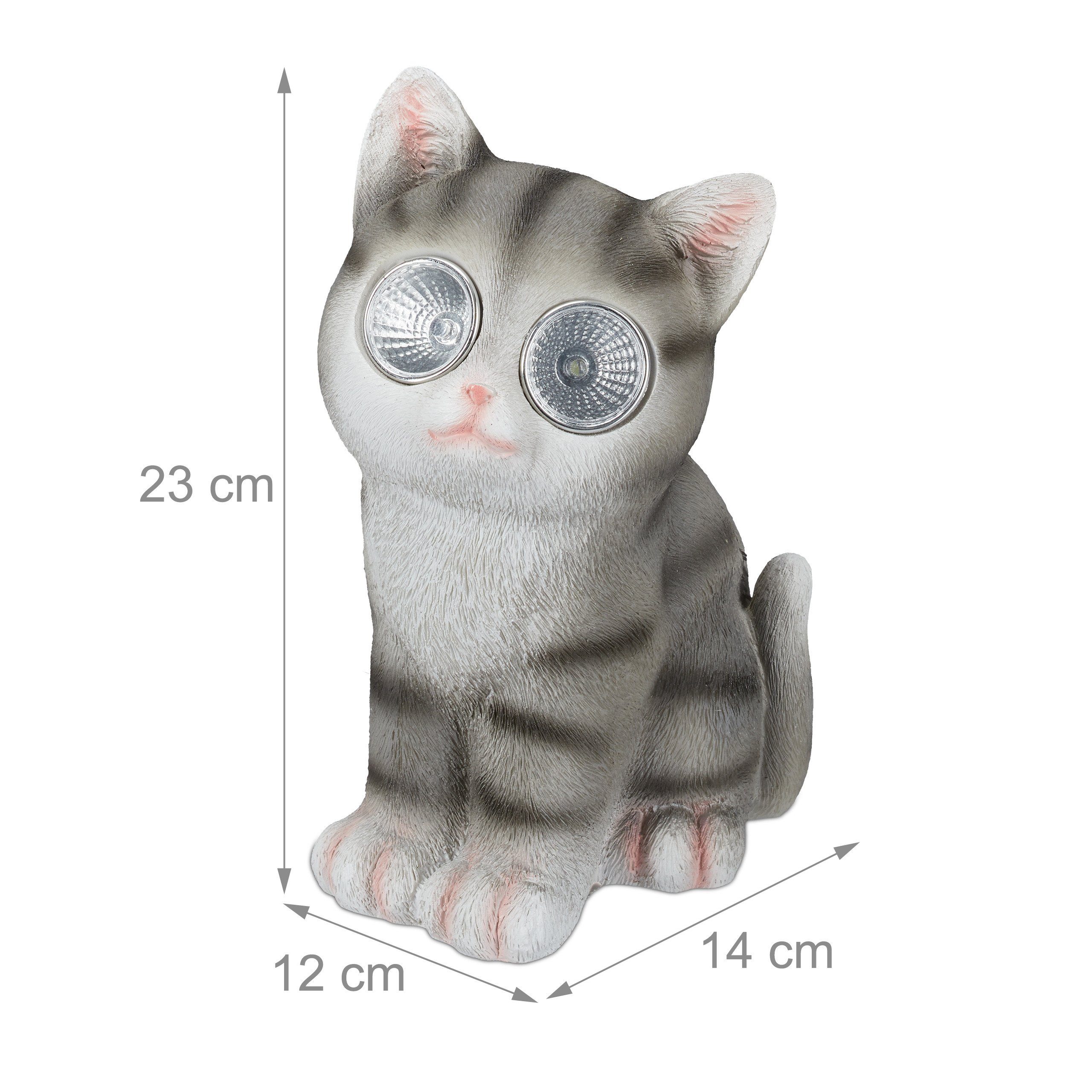 mit x 4 Solaraugen Katze Gartenfigur relaxdays Gartenfigur