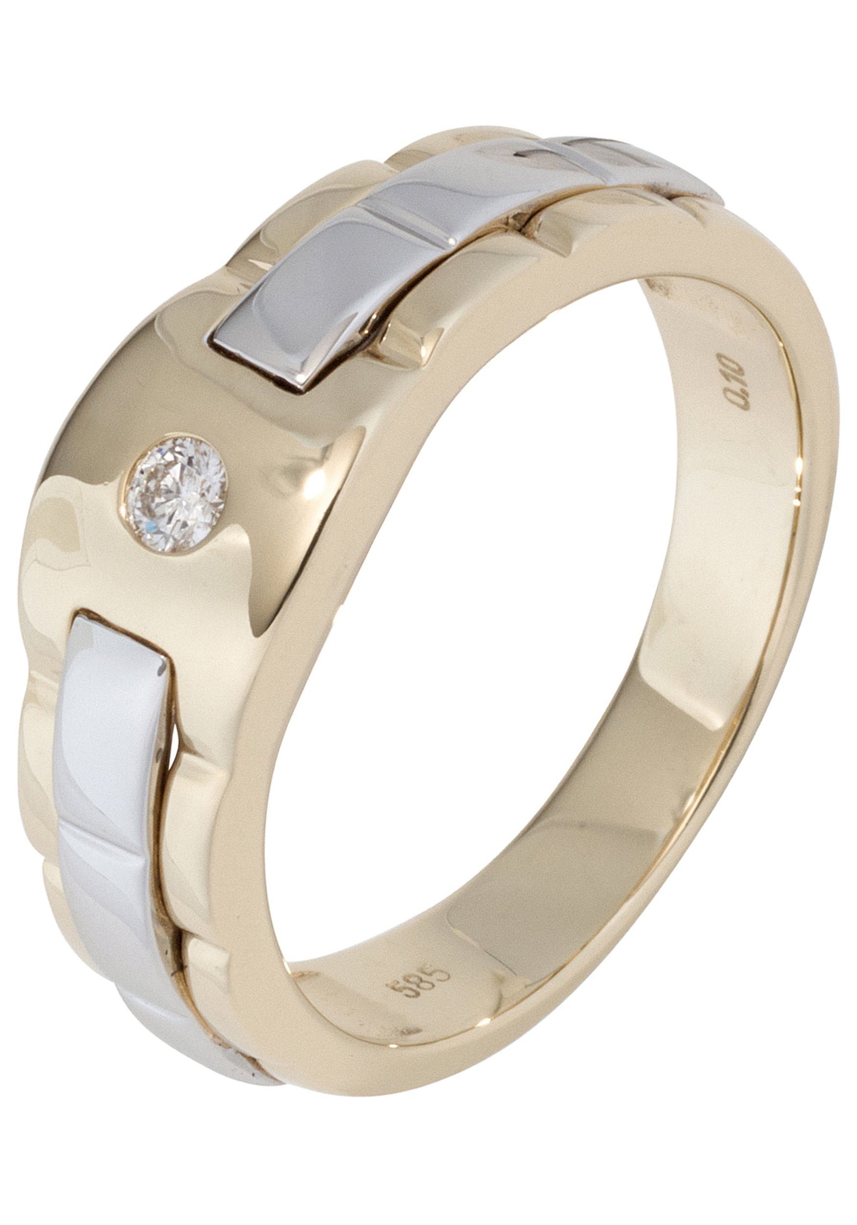 JOBO Diamantring, 585 Gold bicolor mit Diamant, Aus 585 Gelbgold mit  Weißgold kombiniert