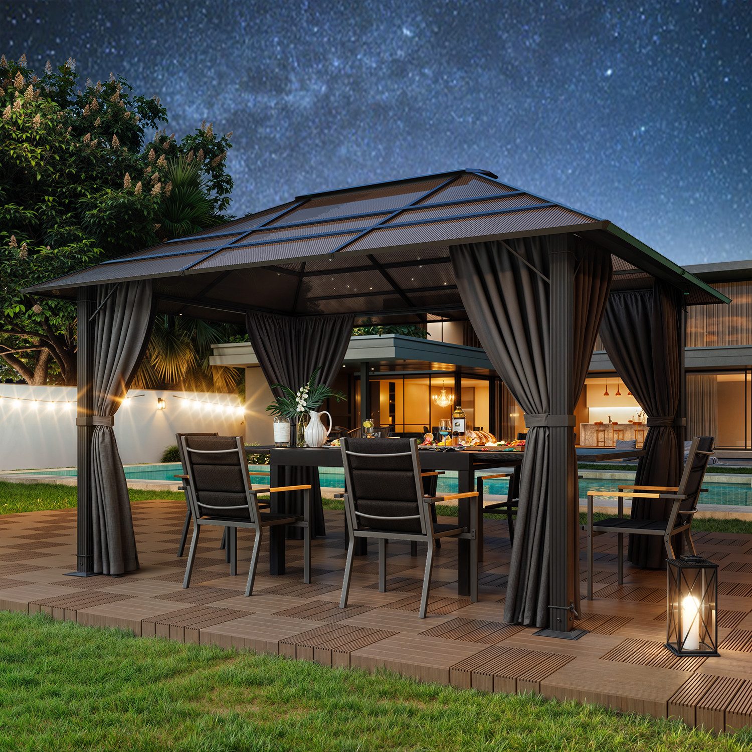 HOMALL Pavillon 300x300/300x400cm Gartenpavillon Verdickter Aluminium-Pavillon, mit 4 Seitenteilen, (Mit 4 Seitenteilen 180G extra dickes Polyestergewebe Wasserdicht, rostfrei und UV-beständig), 20 Stück 6 mm Hohlkammer-PC-Platten für die oberste Schicht