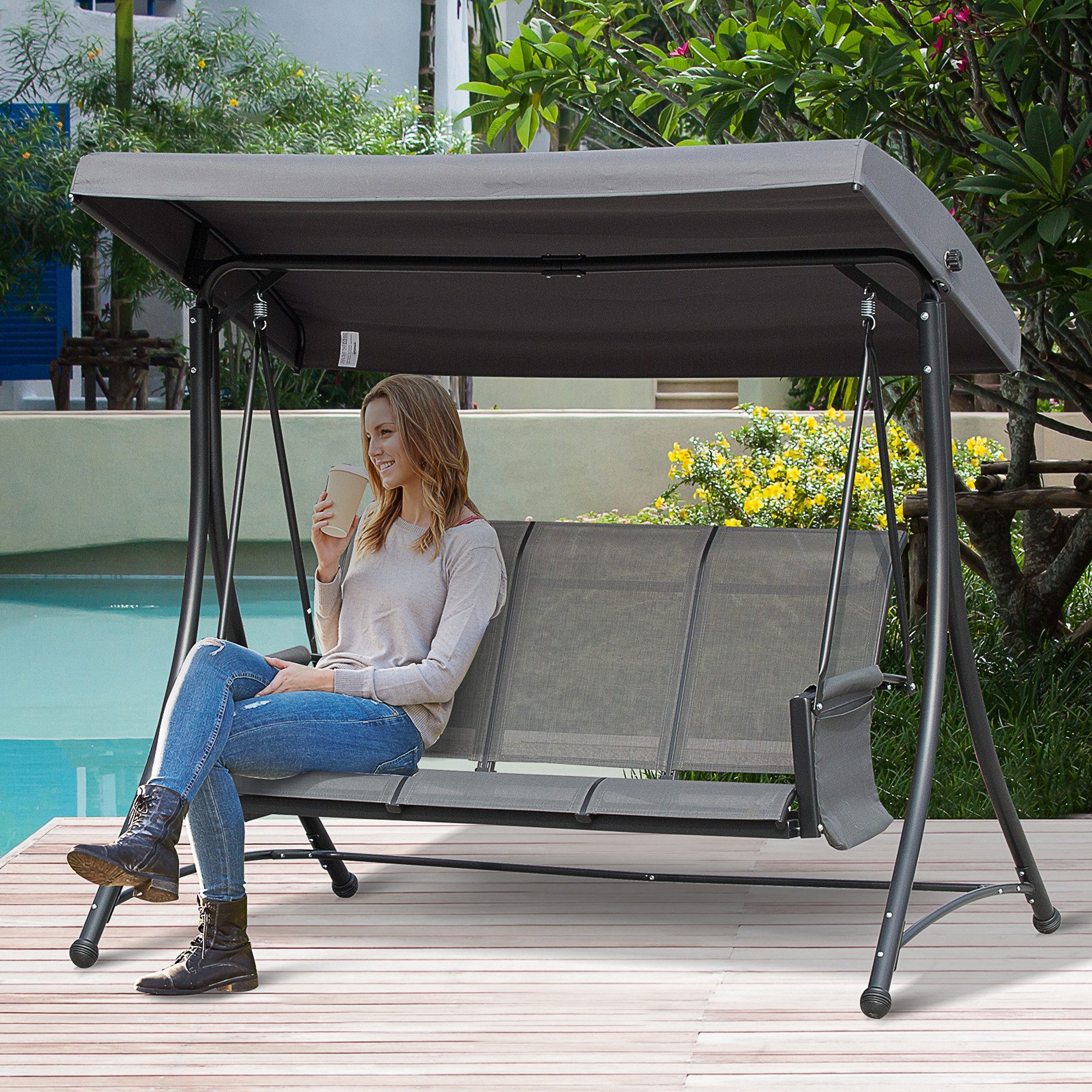 Outsunny Hollywoodschaukel Gartenschaukel mit Sonnendach, Aluminium, 3-Sitz günstig online kaufen