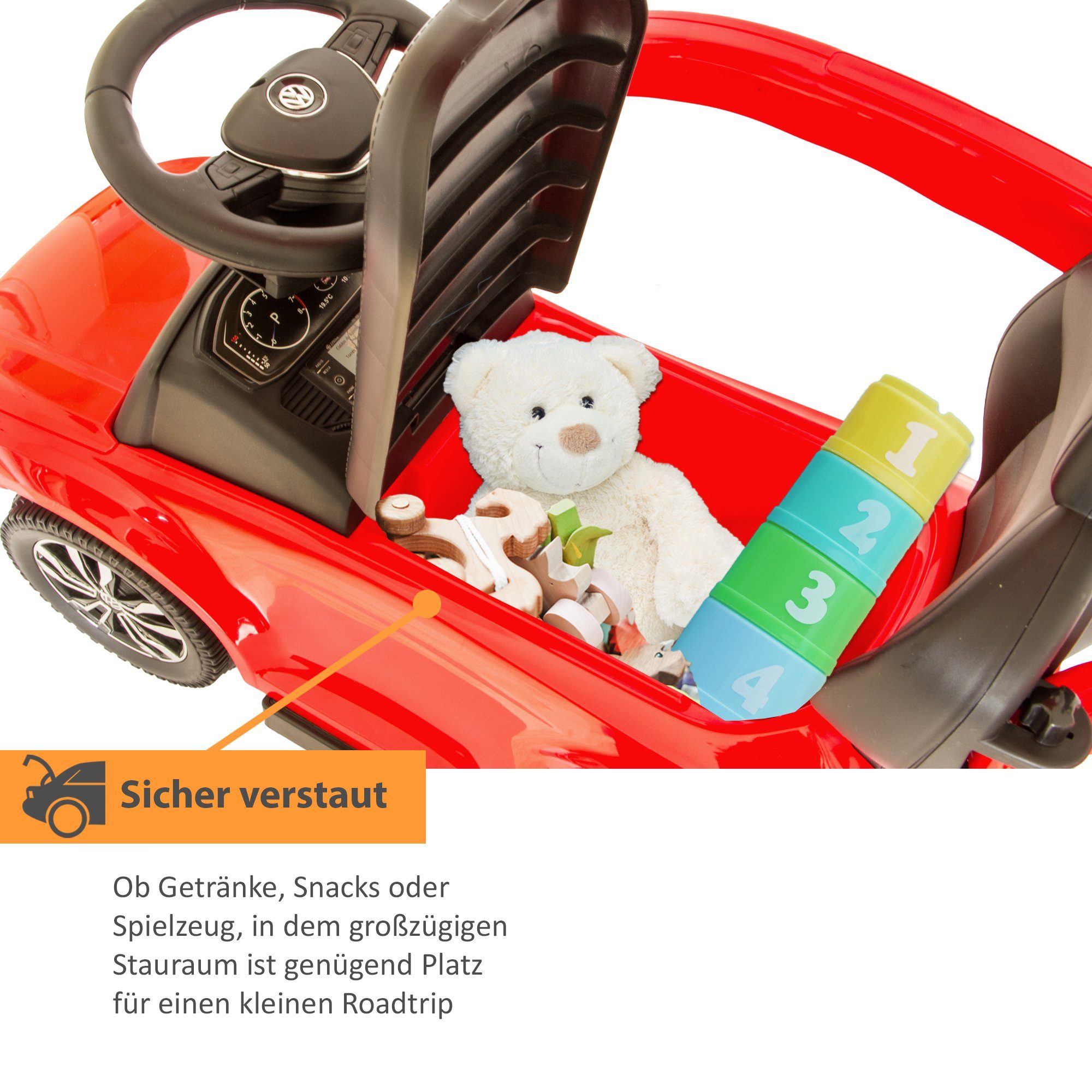 Lemodo Rutscherauto Rutschauto mit Schiebestange und Dach, Babyrutscher, VW Rutscher mit Schiebestange, Dach und Fußablage – Bild 5 von 5