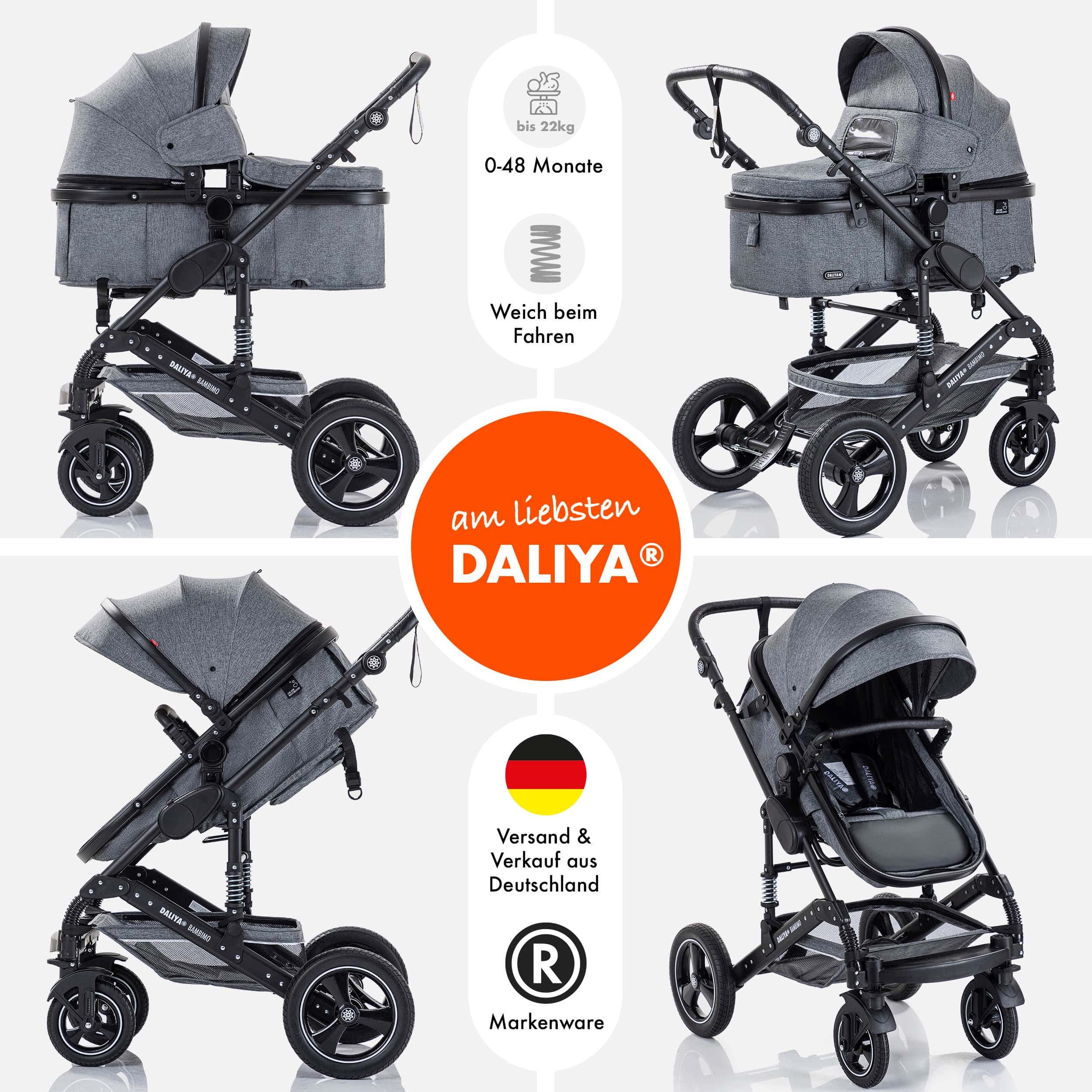 Daliya® Kombi-Kinderwagen BAMBIMO 2in1 Kinderwagen & Buggy, Babywanne und Sportsitz, Alu-Rahmen, (Grundausstattung für Babys, 9-tlg), Großer Einkaufskorb, Feder – Bild 2 von 5