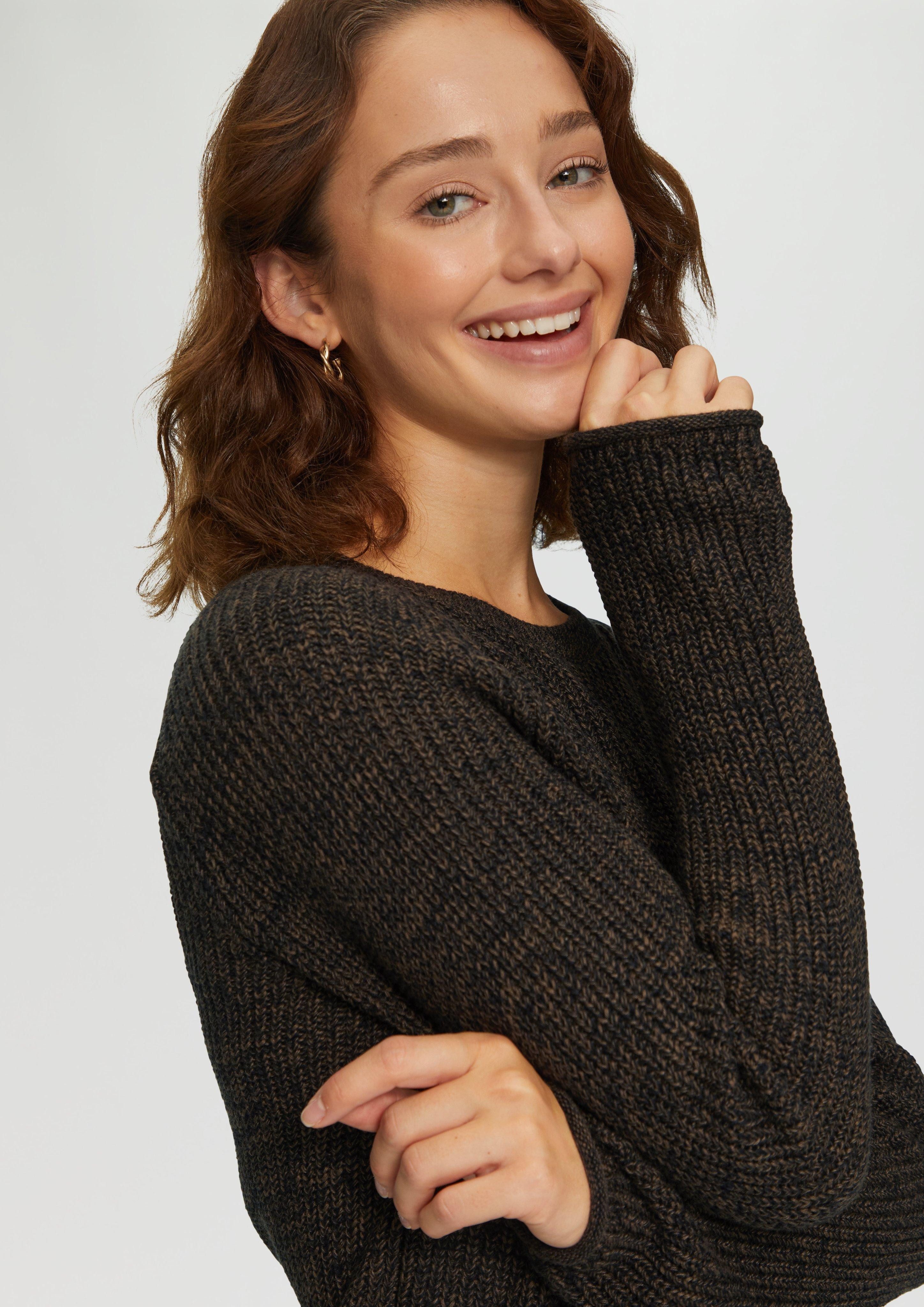 QS Strickpullover Melierter Strickpullover mit Raglanärmeln günstig online kaufen