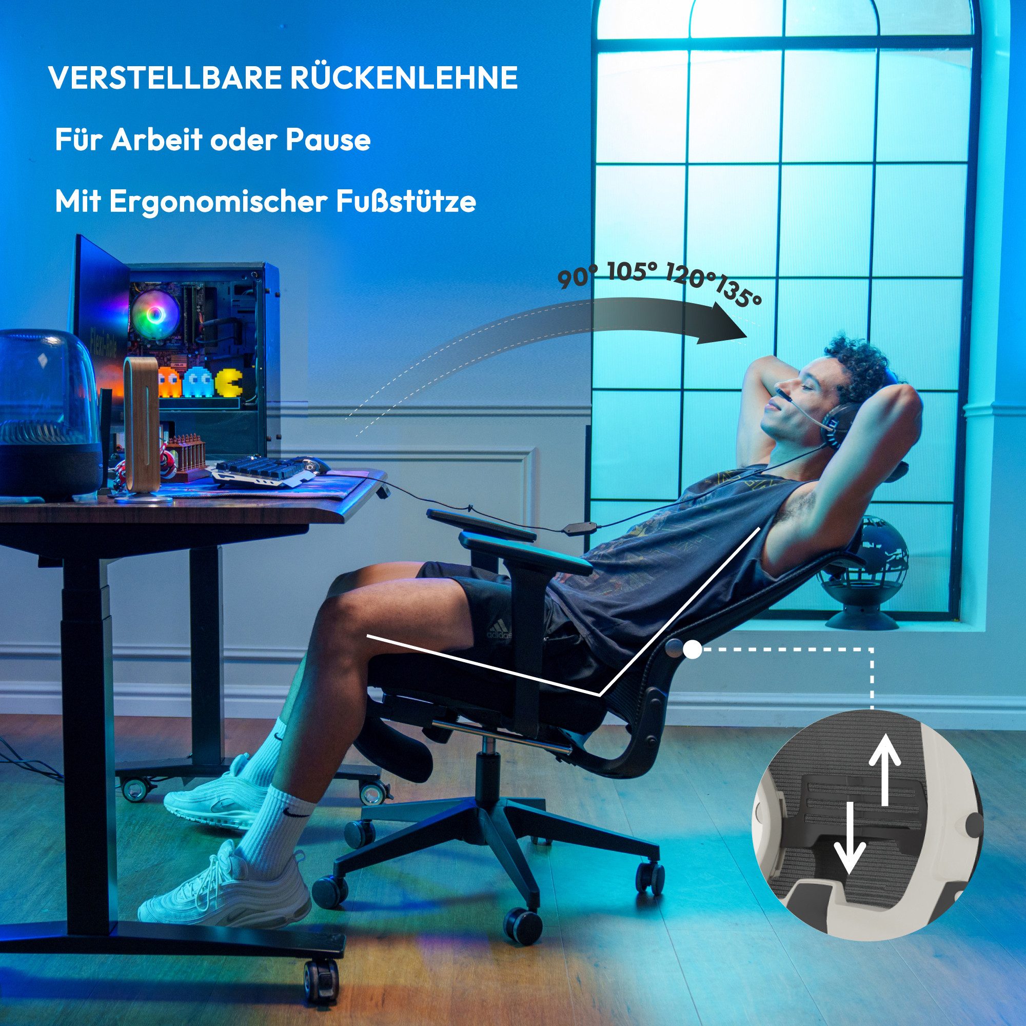 FLEXISPOT Bürostuhl Foldex Ergonomischer Bürostuhl – Ideal für Büro & Mittagspause (2D-Kopfstütze, Schreibtischstuhl mit Fußstütze – Perfekt für Home-Office & Entspannung), Faltbar, in verschiedenen Farben erhältlich, 90°-135° neigbar