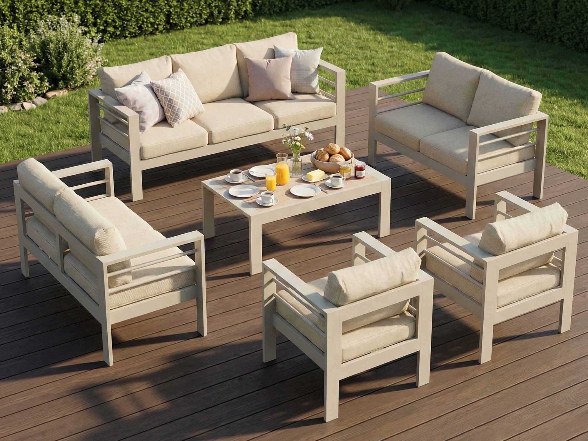 MeXo Gartenlounge-Set XXL Gartenmöbel Set Aluminium Outdoor, (Set, 6-tlg., 1×3-Sitzer Sofa, 2×2-Sitzer Sofa, 2×Sessel, 1×Tisch, 18×Auflagen), wetterfest Loungeset für 8-10 Personen, Flexible Kombination