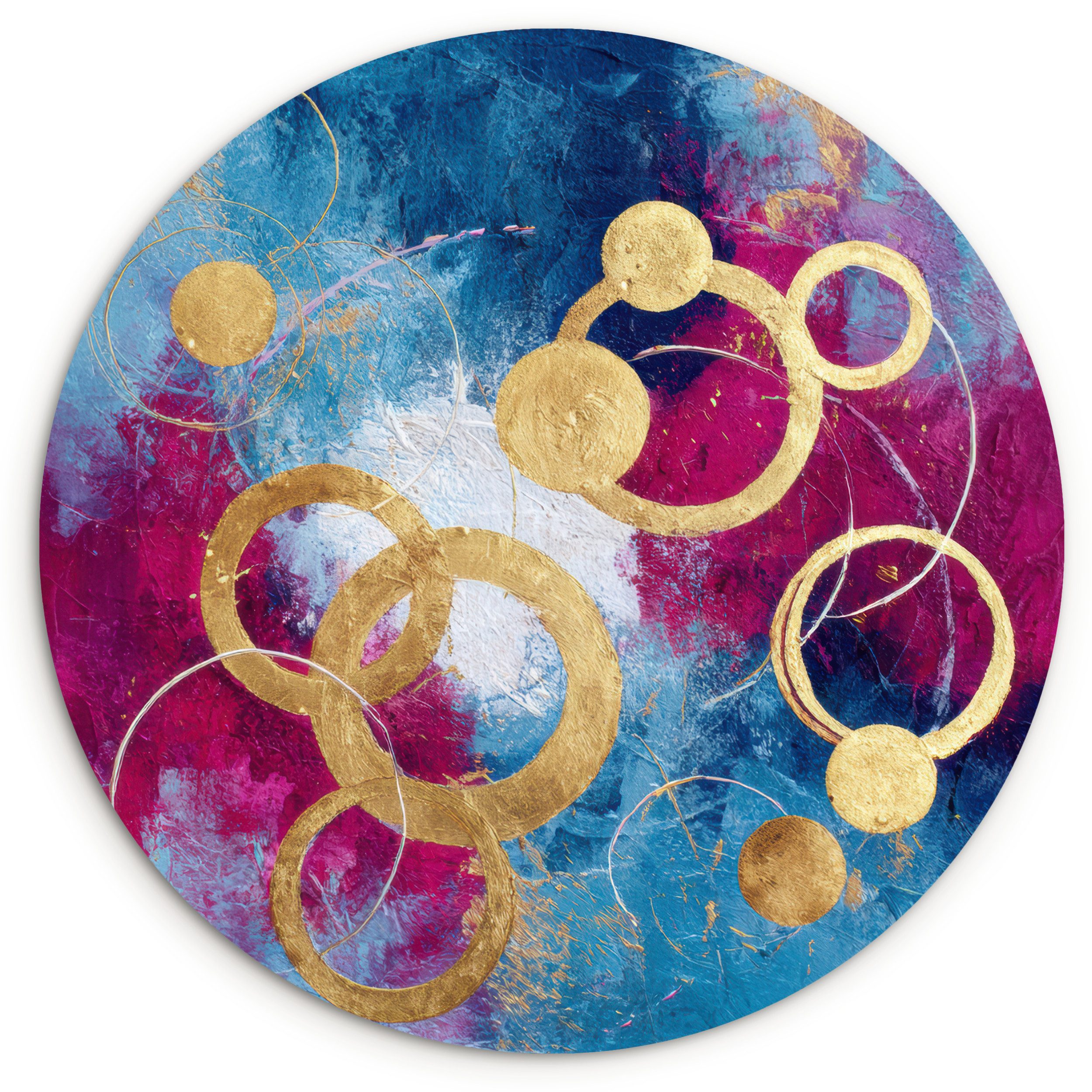 MuchoWow Gemälde Kreise - Gold - Abstrakt, Fotodruck (1 St), Kreis Wanddekoration, Rundes Wandbild, 30x30 cm