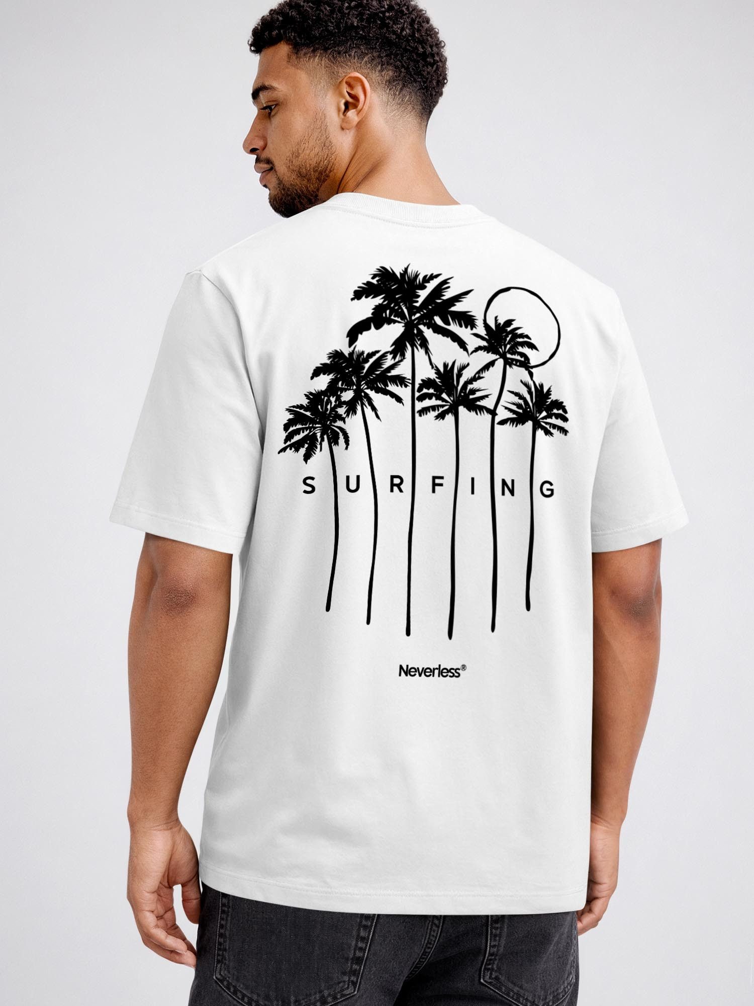 Neverless Oversize-Shirt Herren T-Shirt - Palms Surfing - Oversized Relaxed Fit Sommer Fashion mit Print