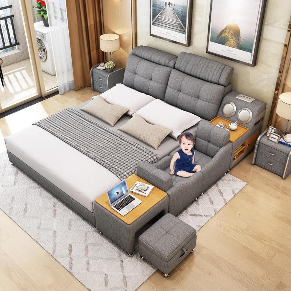 Xlmoebel Multimediabett Bettgestell für Doppelbetten in modernem Design (Bettgestell, Multifunktions Bett), Hergestellt in Europa