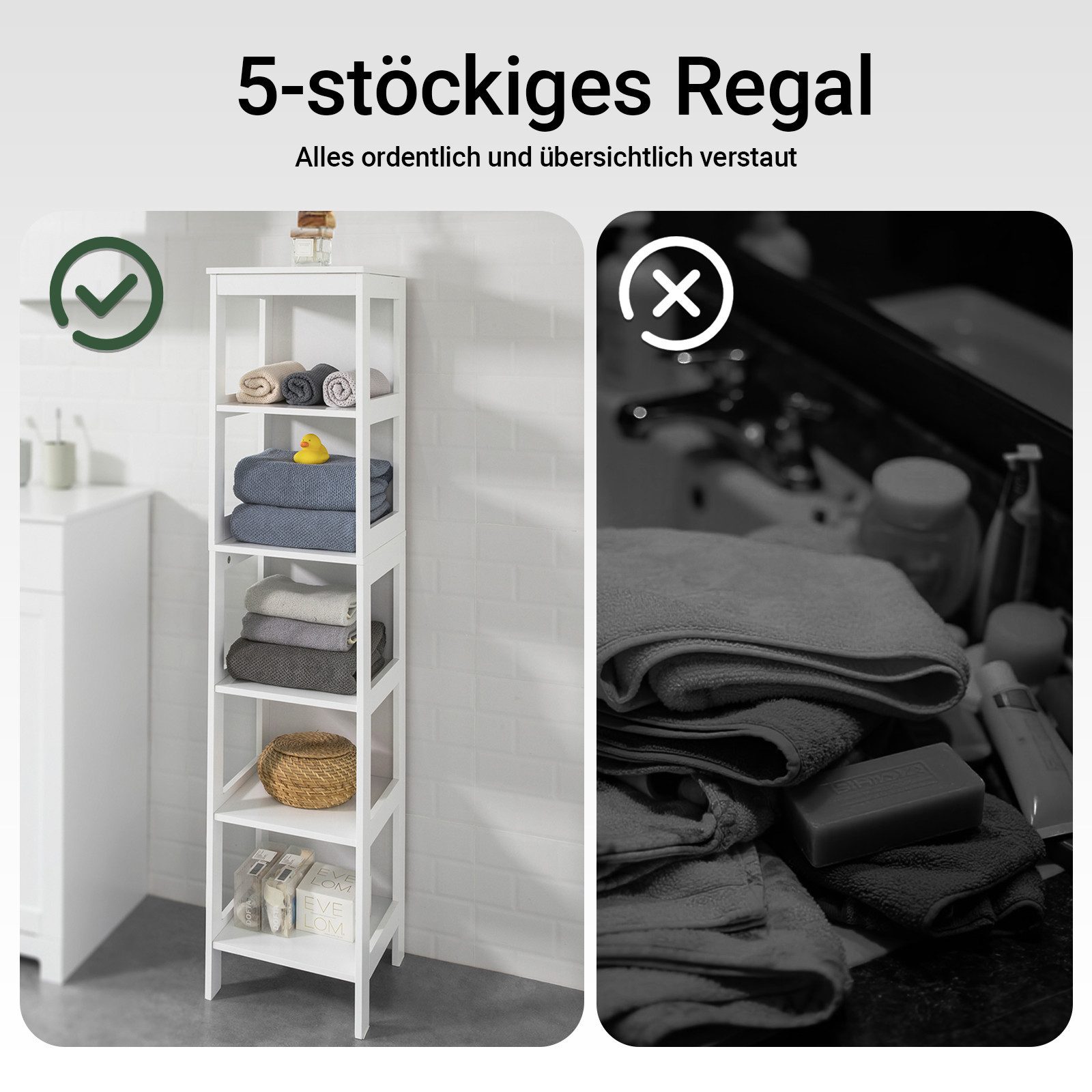 SoBuy Badregal BZR14, Küchenregal, Bücherregal, Leiterregal, Eckregal, Badregal, Lagerregal, mit 6 Ebenen, Bücherregal Standregal Badezimmer