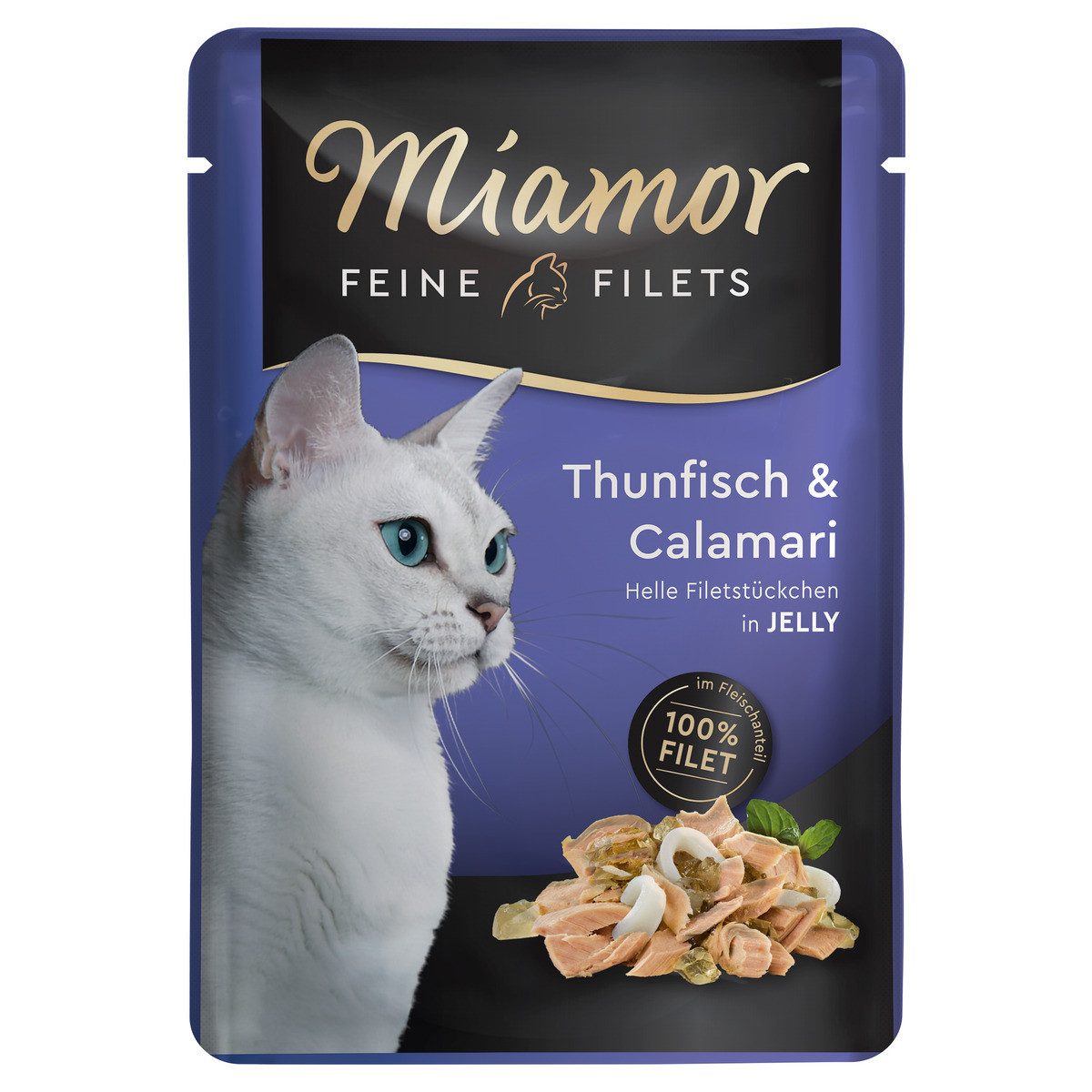 Miamor Feine Filets mit Thunfisch & Calamari in Jelly Pouch 100 g - 24 Stück, Nassfutter für: Katze